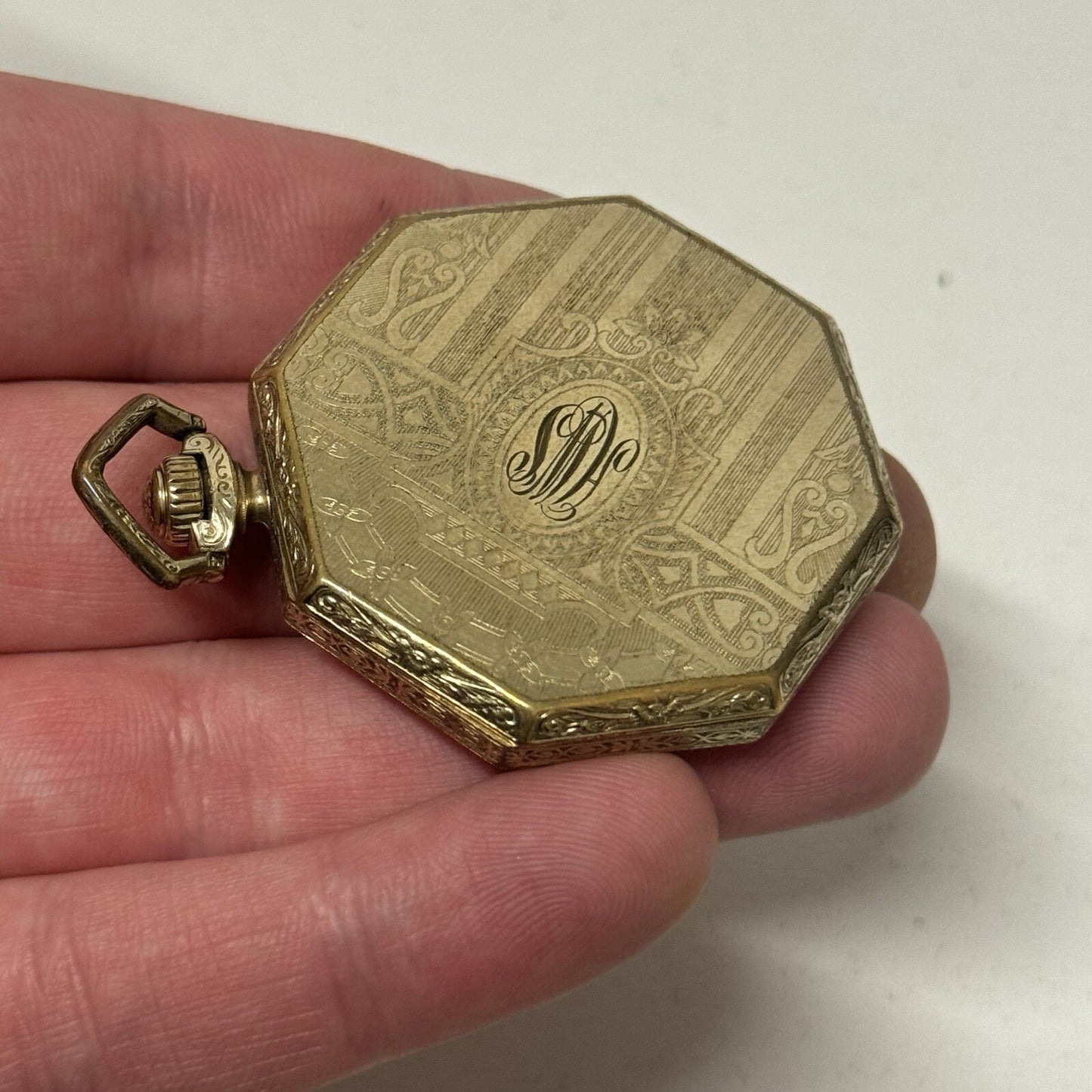 43mm WORKING Vintage Gold Filled York Octagonal Nawco Challenge Pocket Watch