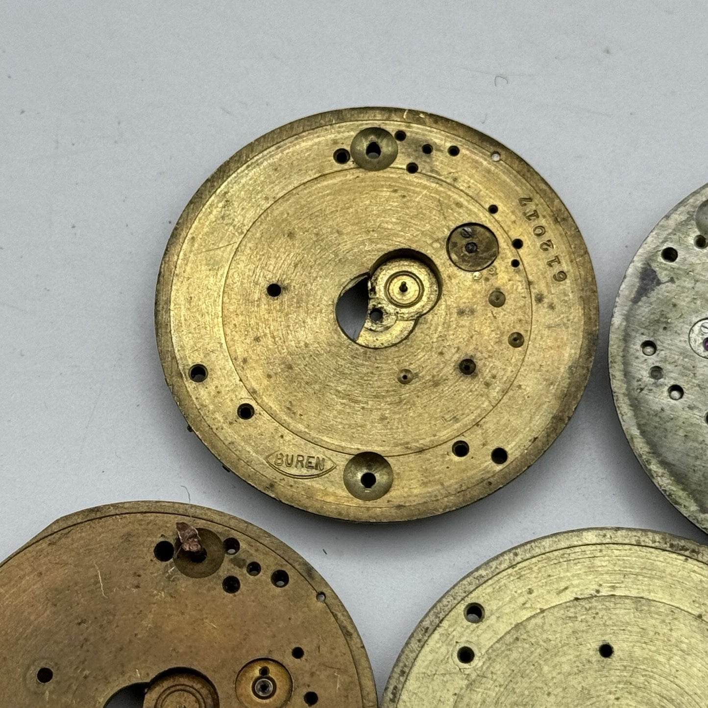 Buren Partial Pocket Watch Movement X 5 Job Lot Parts Repair Watchmakers Spares