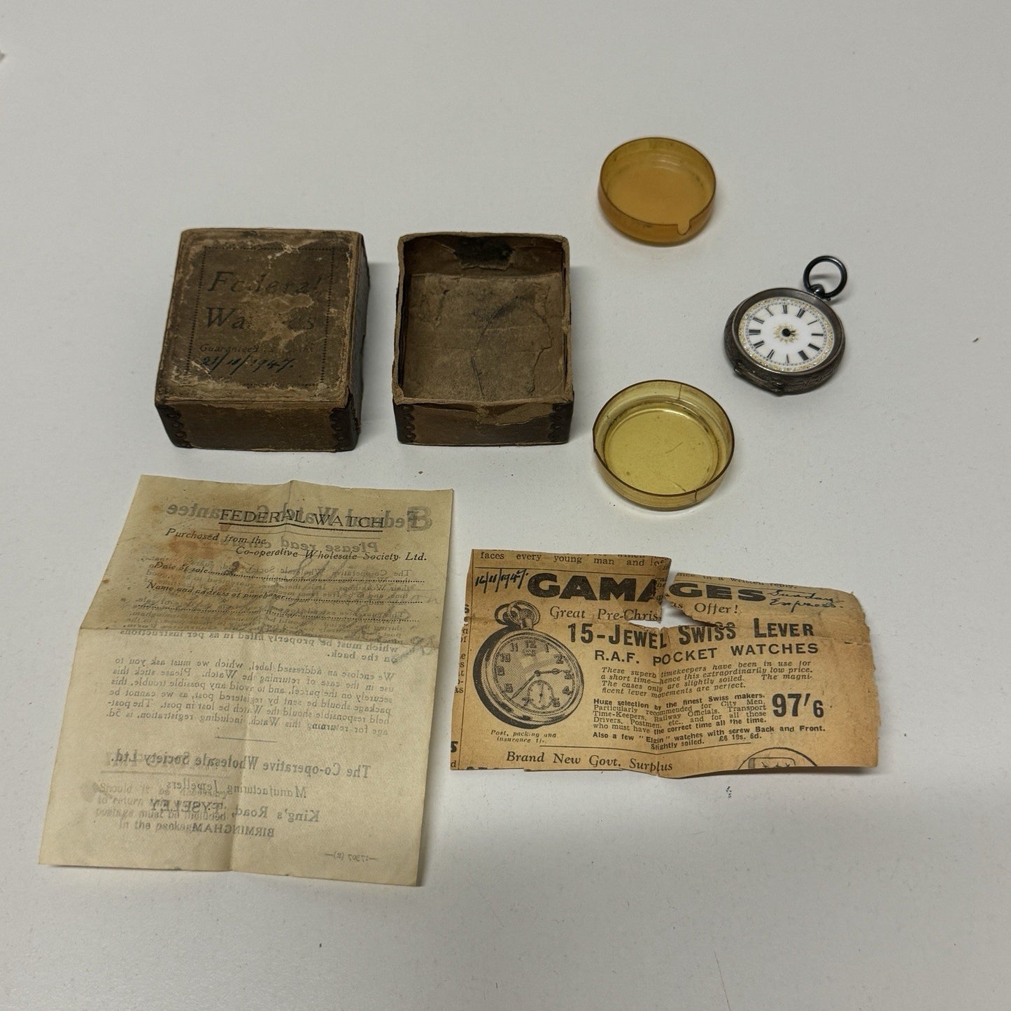 Antique Sterling Silver Patterned Dial Cylinder Pocket Watch & Outer Case PARTS
