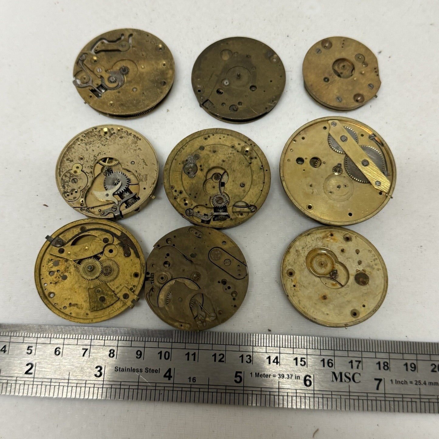 9 x Antique Partial Pocket Watch Movements Parts Repair Watchmakers Job Lot