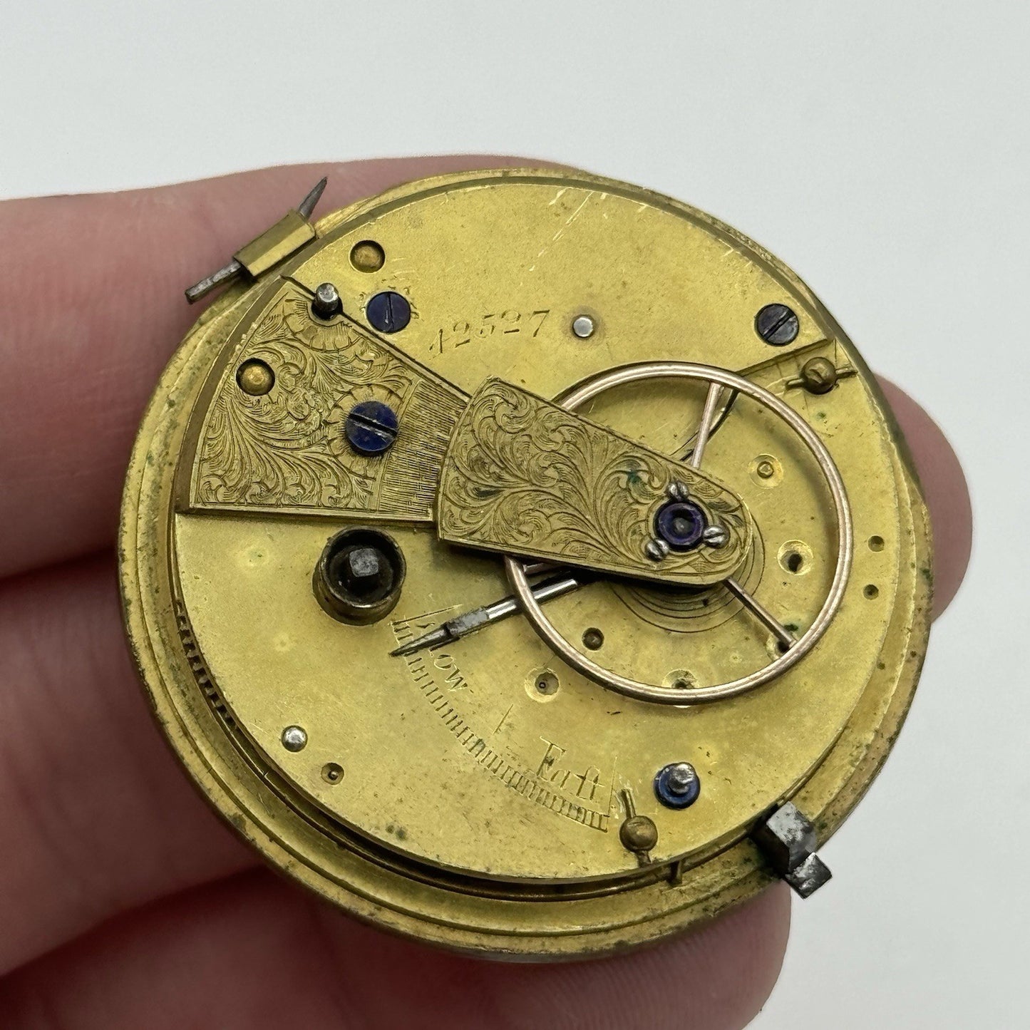 41.8mm Antique Unidentified English Fusee Pocket Watch Movement - PARTS REPAIR