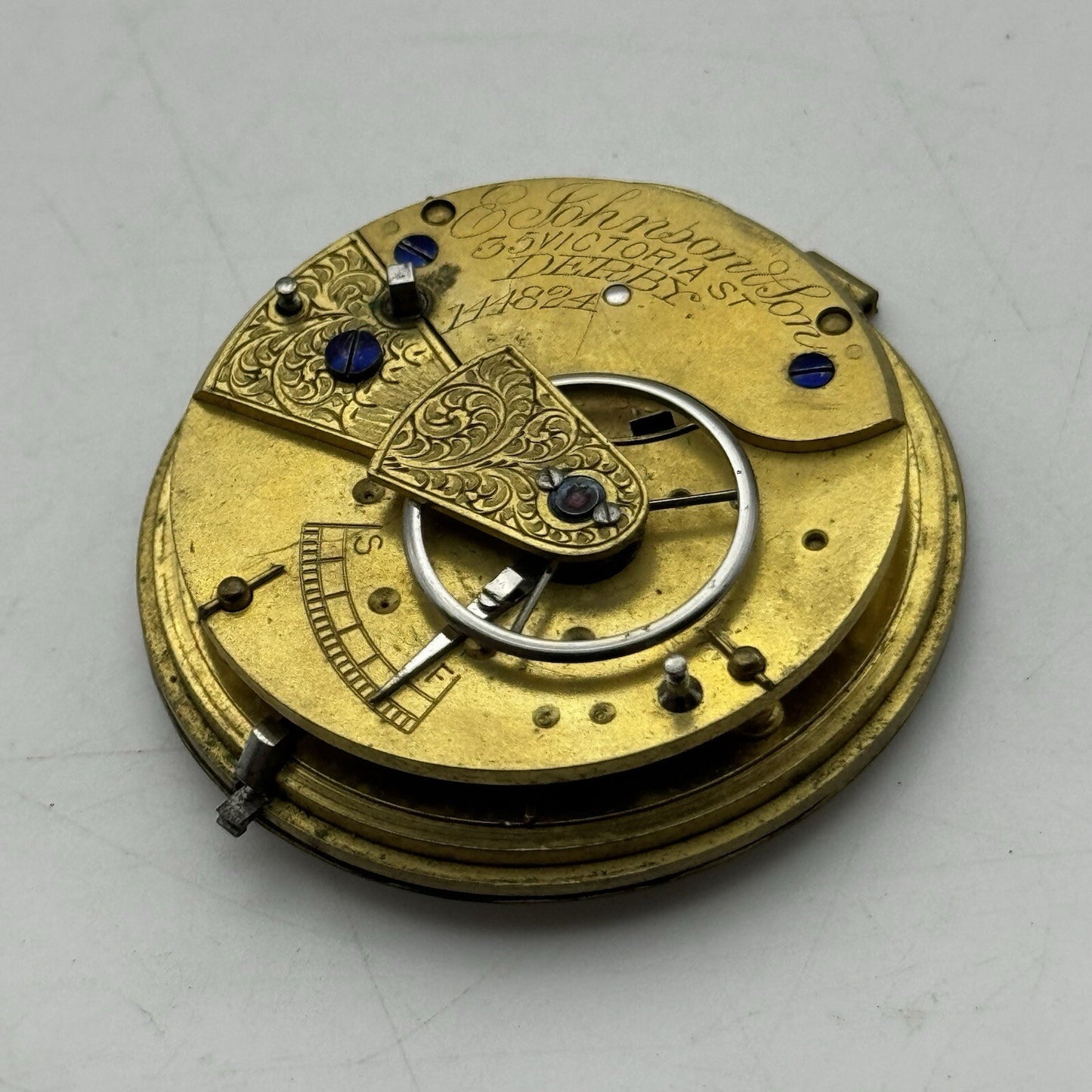 43mm Manual Wind E Johnson & Son Derby Pocket Watch Movement Dial FOR PARTS