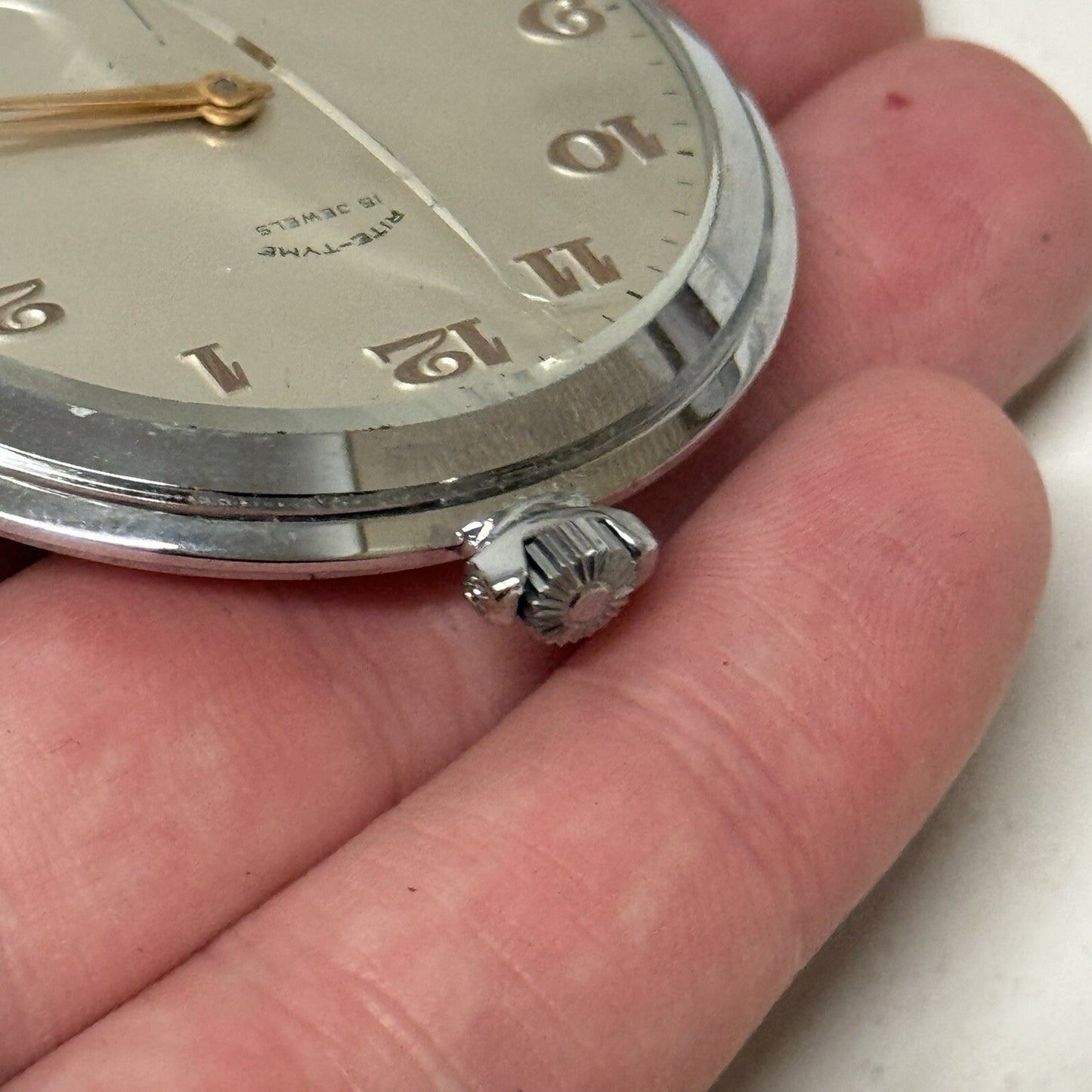 49mm Vintage NEW OLD STOCK Rite - Tyme Open Face Subdial Pocket Watch TO SERVICE