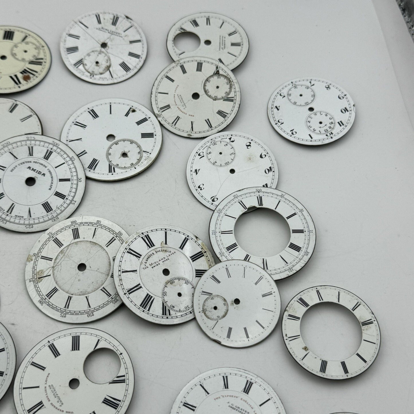 Large Job Lot Of 30- 40 X Pocket Watch Dials Only Spares / Repairs Watchmakers