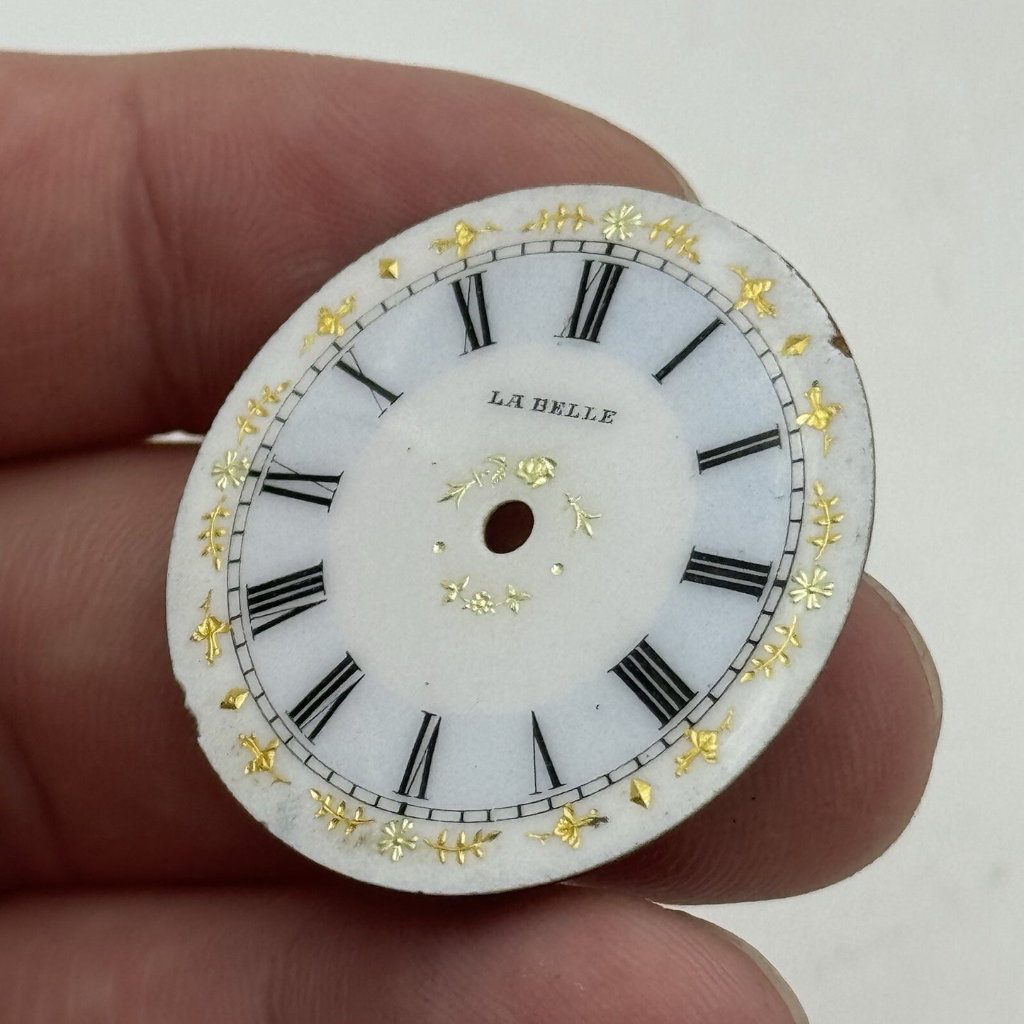 32.7mm Antique La Belle Beautiful Porcelain Patterned Pocket Watch Dial Spares
