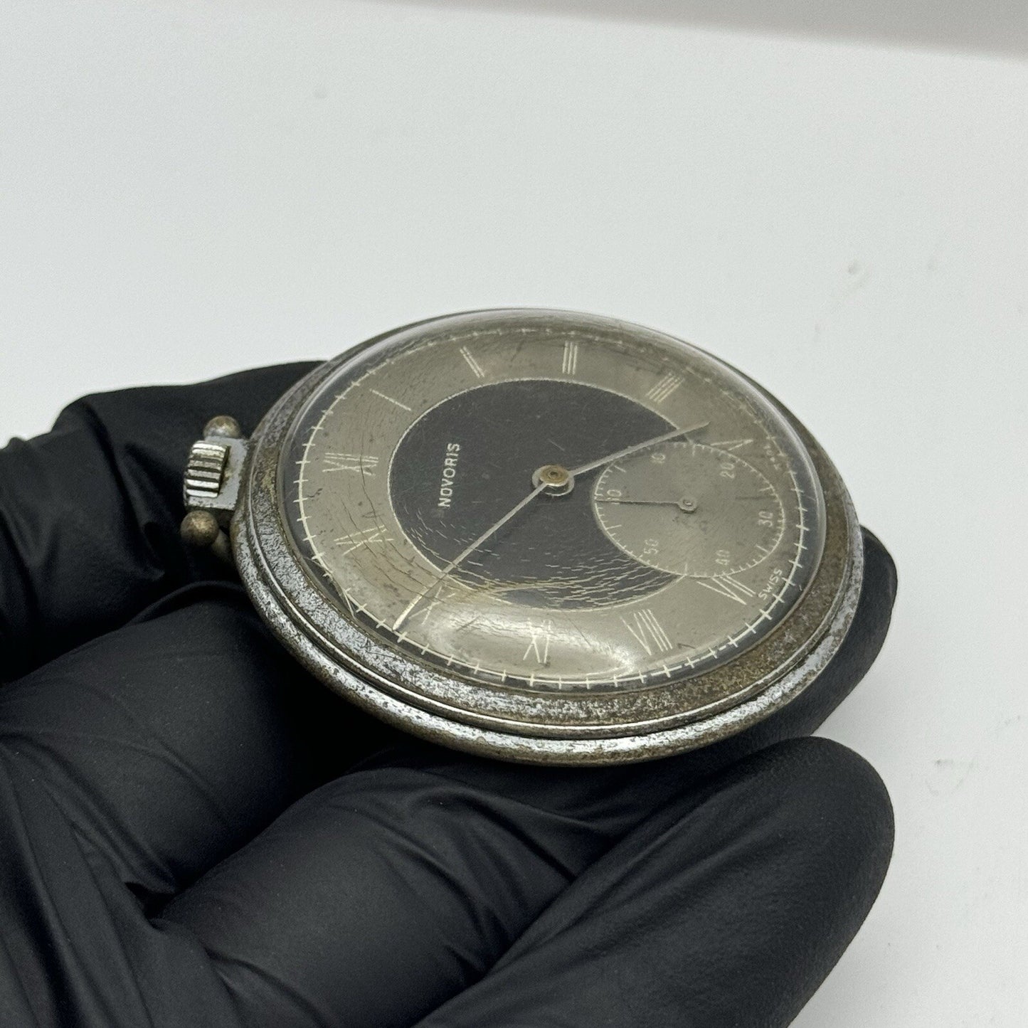 50mm Art Deco Novoris Cal 132 Black Dial + Sub Dial Roman Numerals Parts Repair
