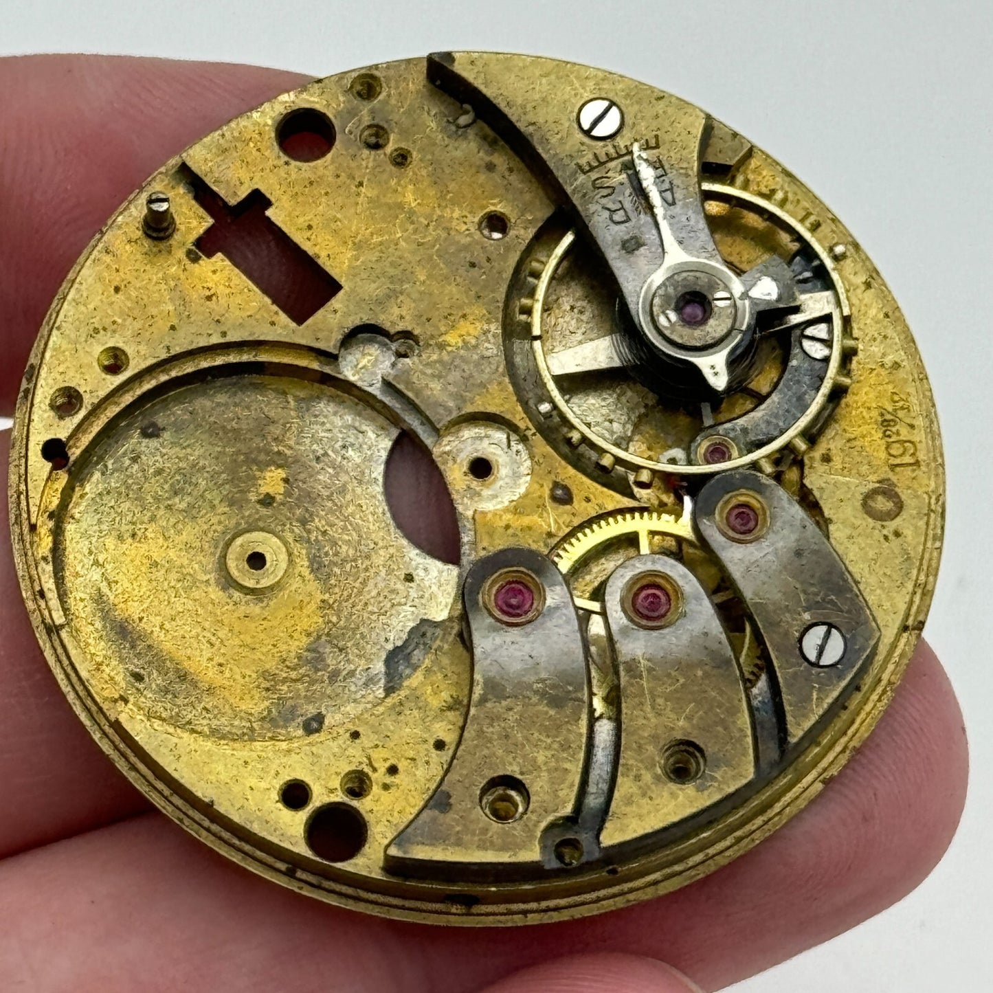 42.9mm Buren 19 28/12 Balance Intact Partial Pocket Watch Movement PARTS SPARE