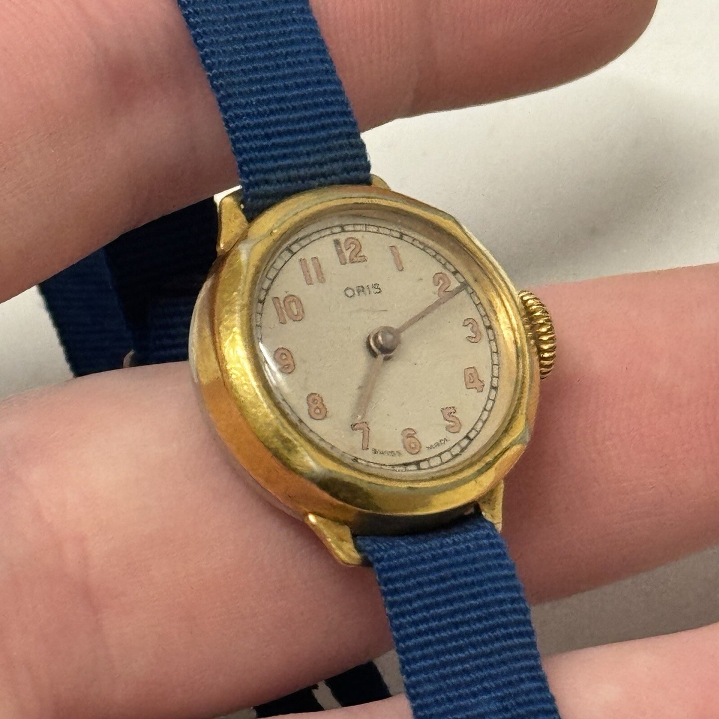 21mm Ladies Oris Cal 491 Gold Plated Blue Strap Swiss Watch FOR PARTS To Restore