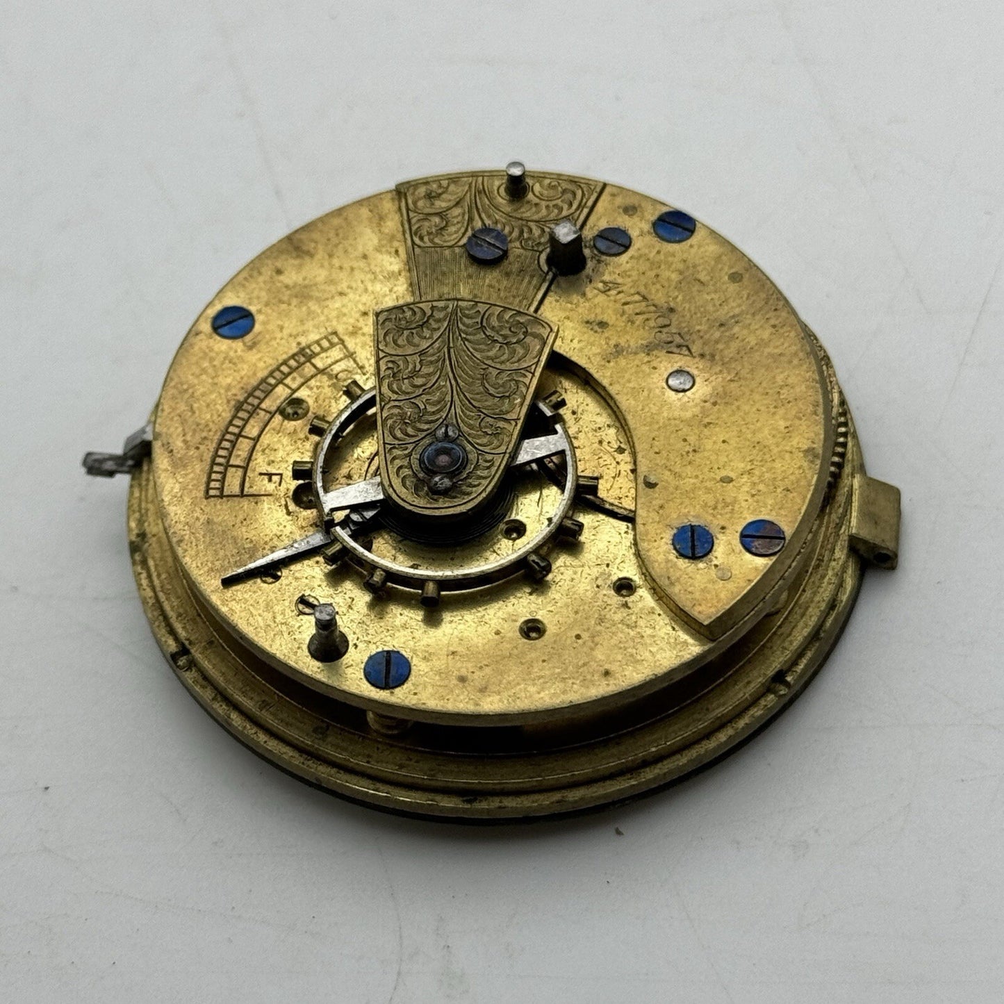 46.5mm Unidentified Pocket Watch Movement Roman Numerals Dial FOR PARTS