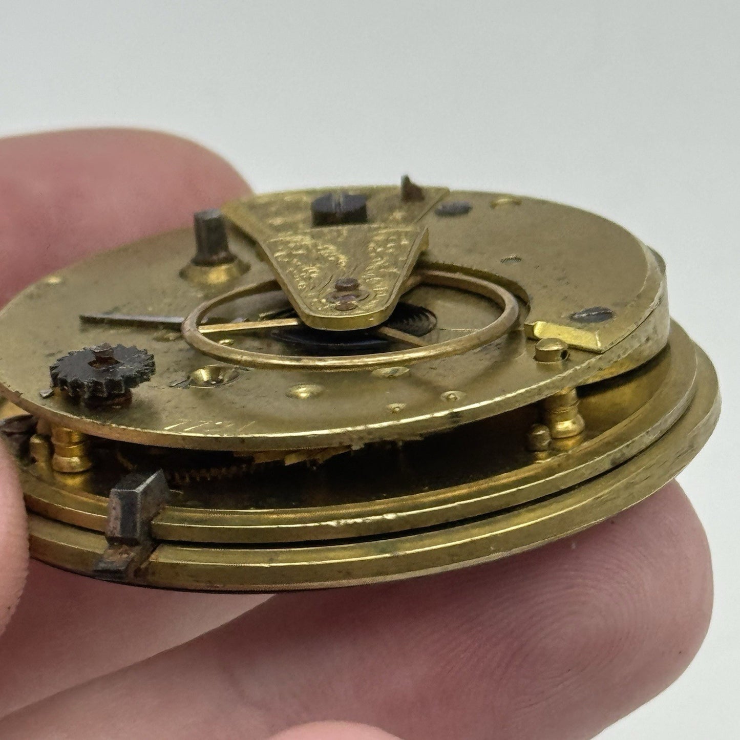 45.5mm Antique Unidentified Fusee Pocket Watch Movement - PARTS REPAIR SPARES