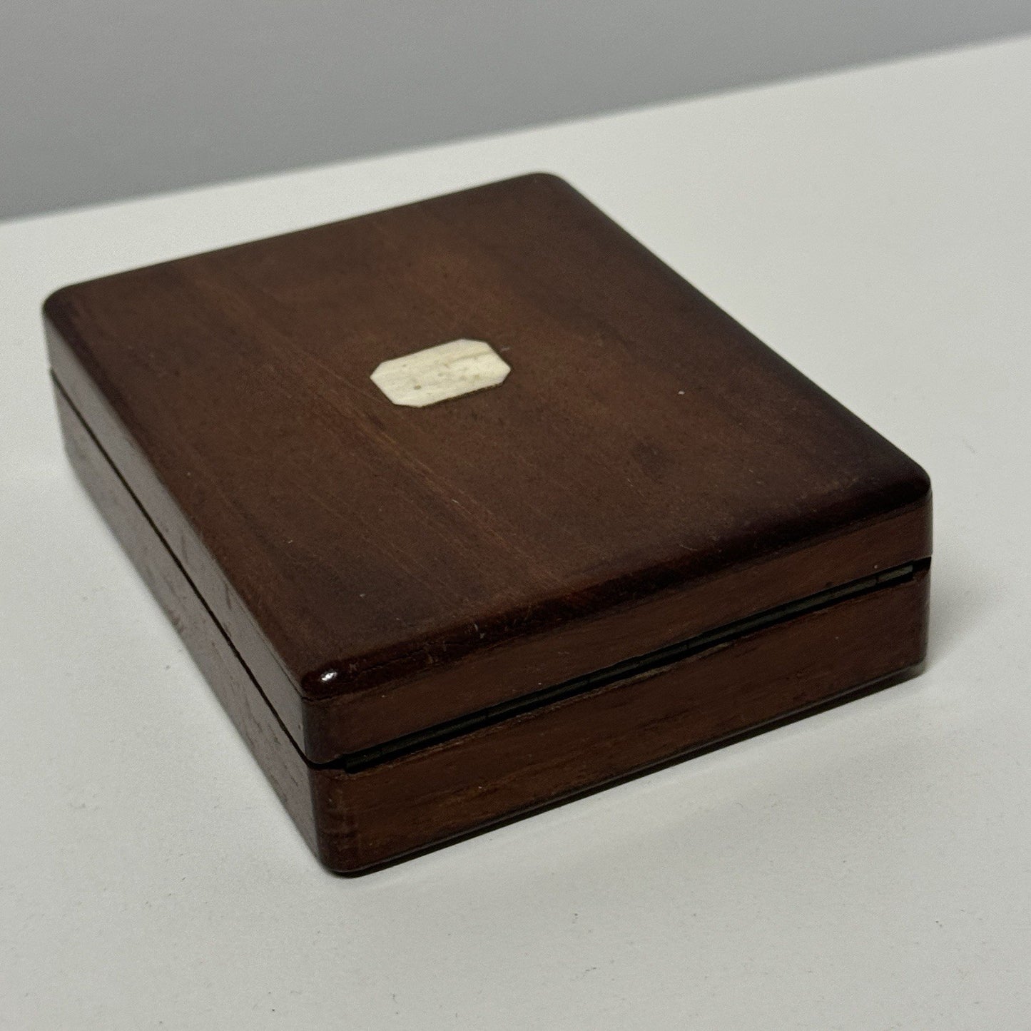 8cm x 10.5cm Antique Wooden Pocket Watch Box Purple Velvet Interior To Restore