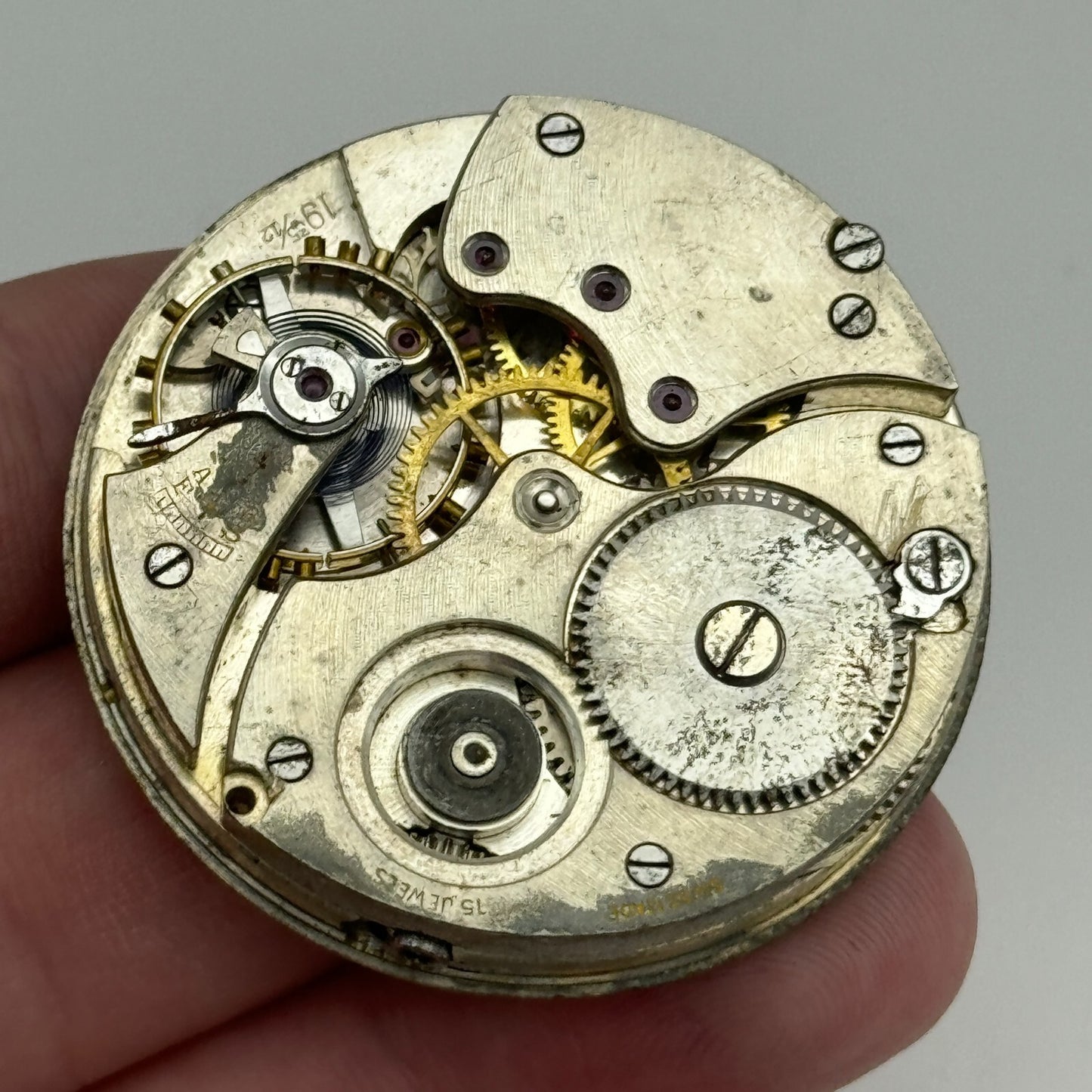 42.8mm Buren 19 35/12 Swiss Open Face J G Graves Pocket Watch Movement PARTS