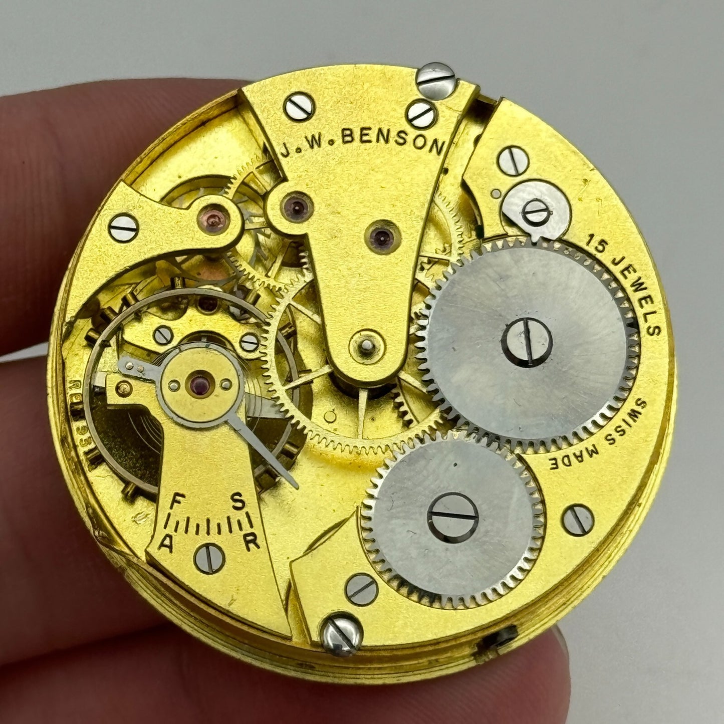 43.1mm J W Benson Ref 939a Open Face Swiss Vintage Pocket Watch Movement PARTS