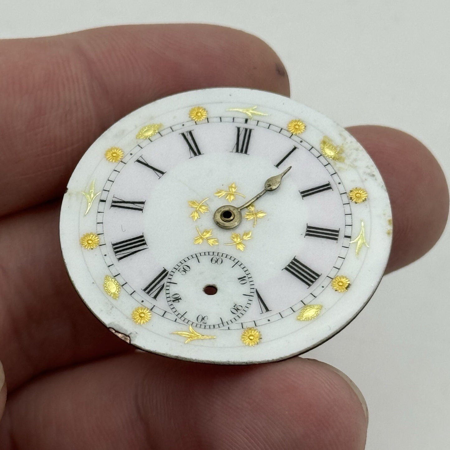 35.5mm Antique Beautiful Porcelain Patterned Pocket Watch Dial Spares Parts