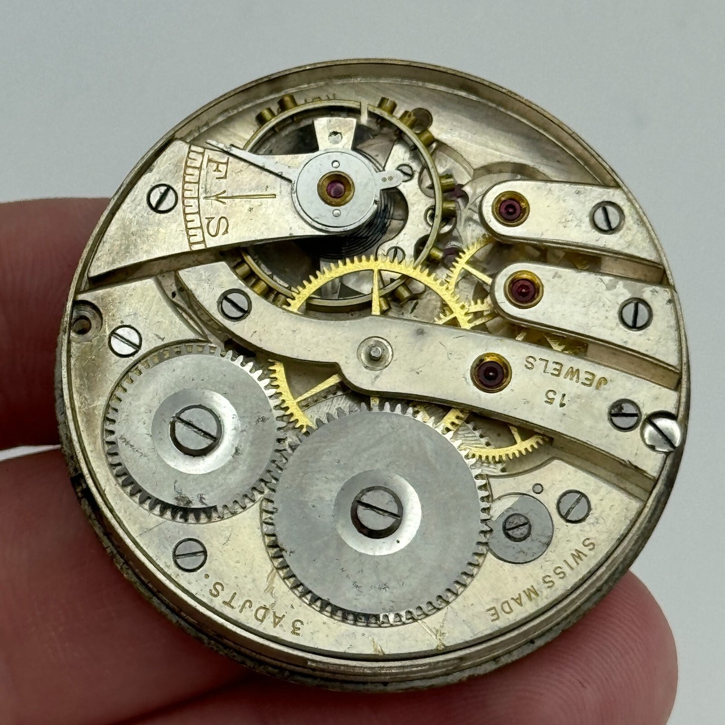 43mm Cyma Ref 919 Tavannes 15 Jewels Open Face Swiss Pocket Watch Movement PARTS