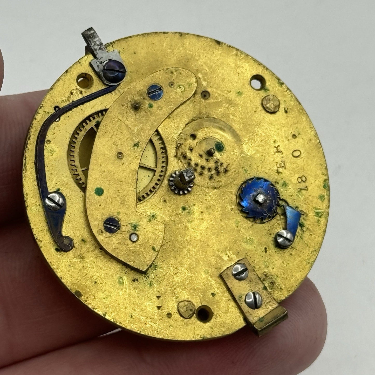 44.8mm Antique Unidentified English Fusee Pocket Watch Movement - PARTS REPAIR