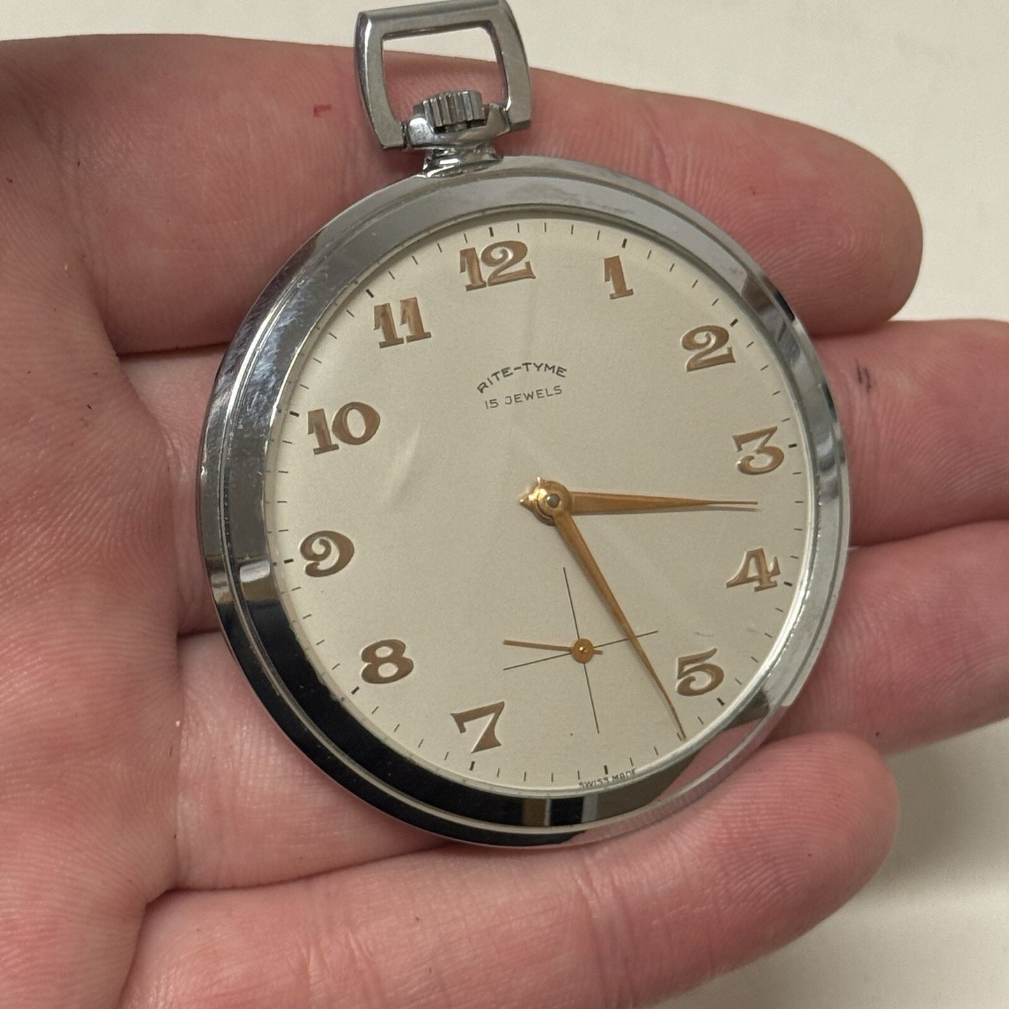 49mm Vintage NEW OLD STOCK Rite - Tyme Open Face Subdial Pocket Watch TO SERVICE
