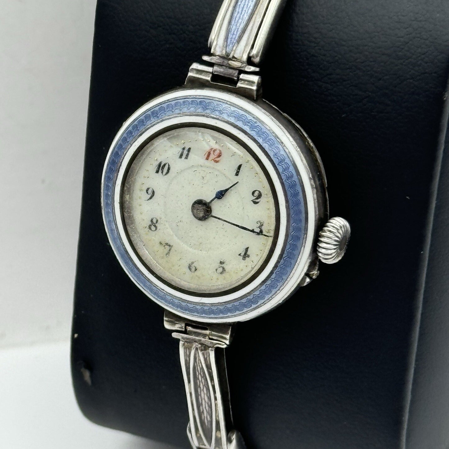 Pin Set Vintage Blue Enamel Sterling Silver 925 Ladies Trench Watch TO RESTORE