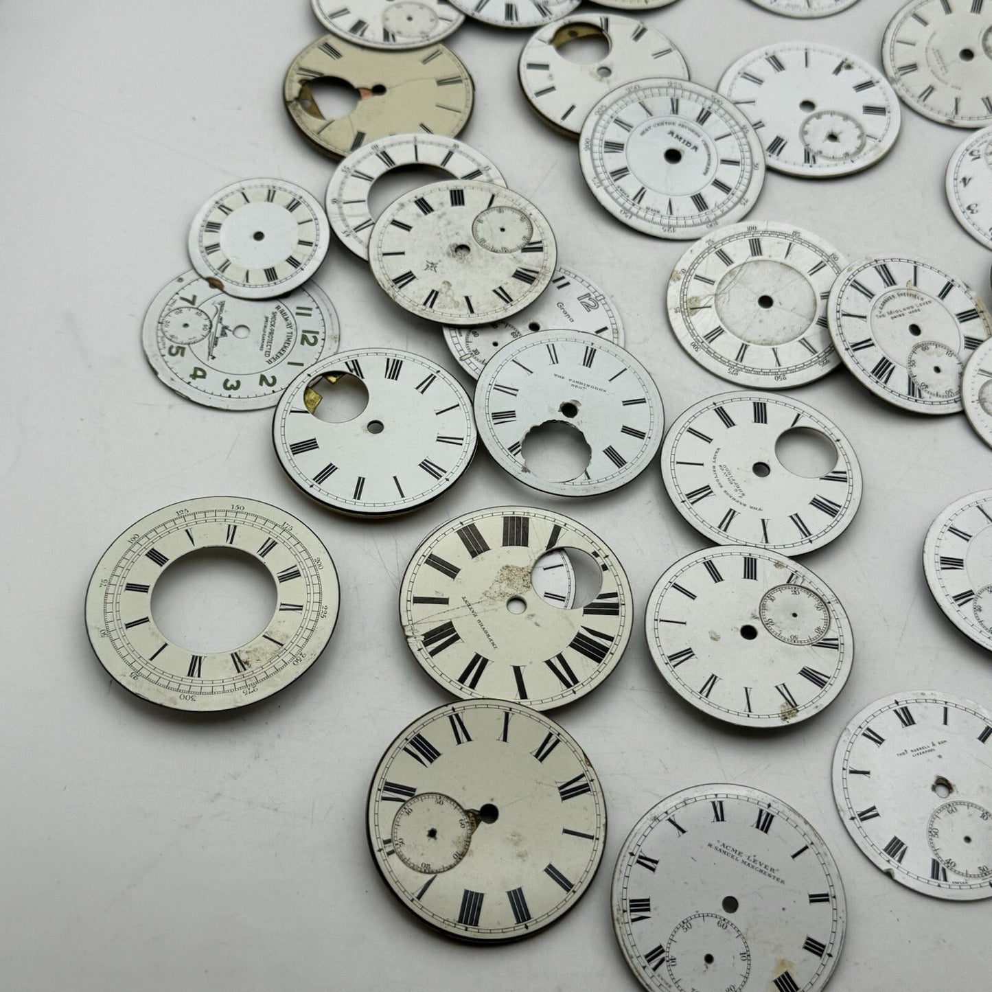 Large Job Lot Of 30- 40 X Pocket Watch Dials Only Spares / Repairs Watchmakers