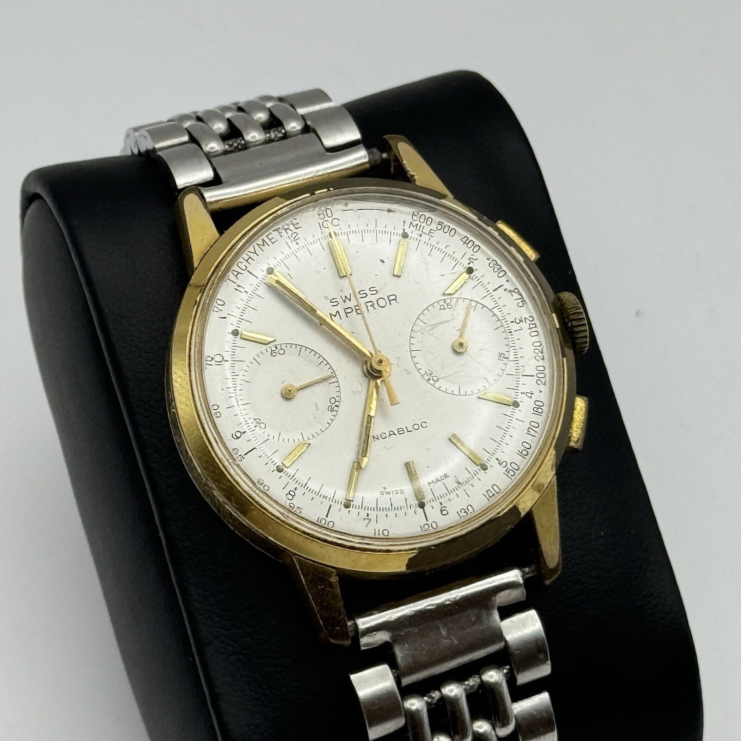 Vintage Swiss Emperor Valjoux 7730 Chronograph Watch Ollech & Wajs TO RESTORE