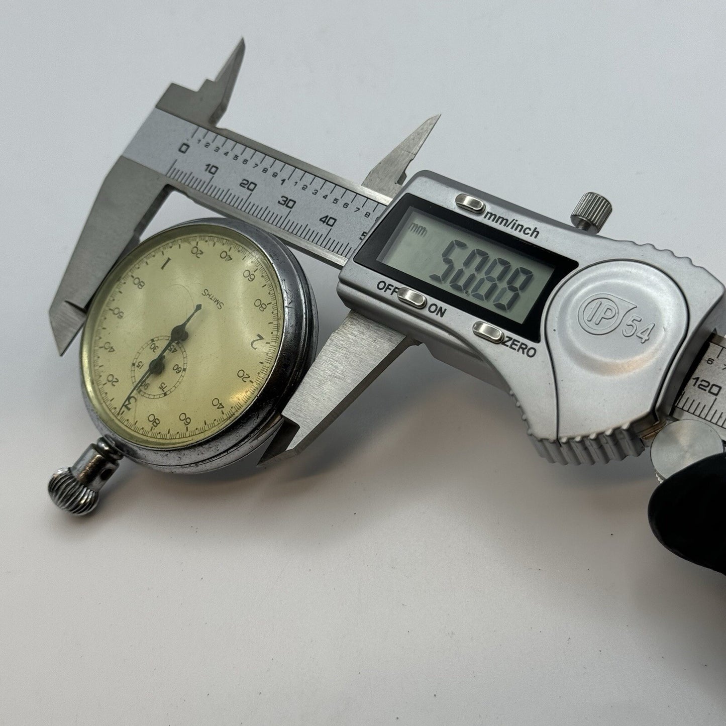 50mm Vintage Smiths Dennison Case SW43 Stop Watch Silver Tone For Parts / Repair