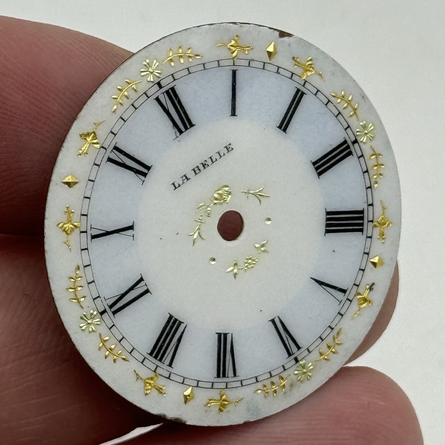 32.7mm Antique La Belle Beautiful Porcelain Patterned Pocket Watch Dial Spares