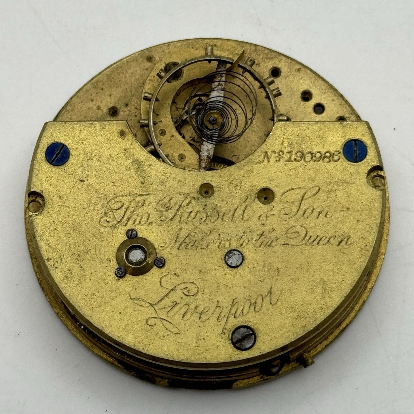 46.4mm Thomas Russell & Son Liverpool Antique Pocket Watch Movement FOR PARTS