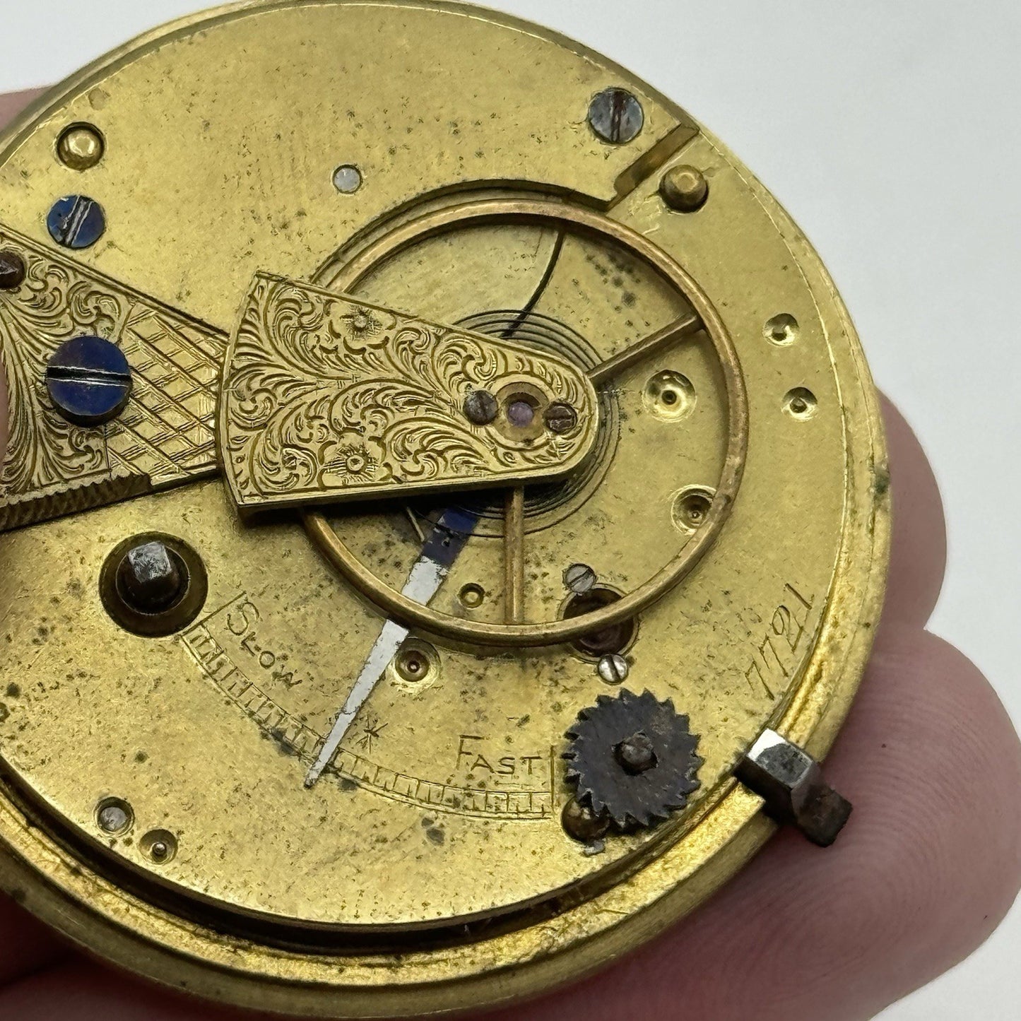 45.5mm Antique Unidentified Fusee Pocket Watch Movement - PARTS REPAIR SPARES