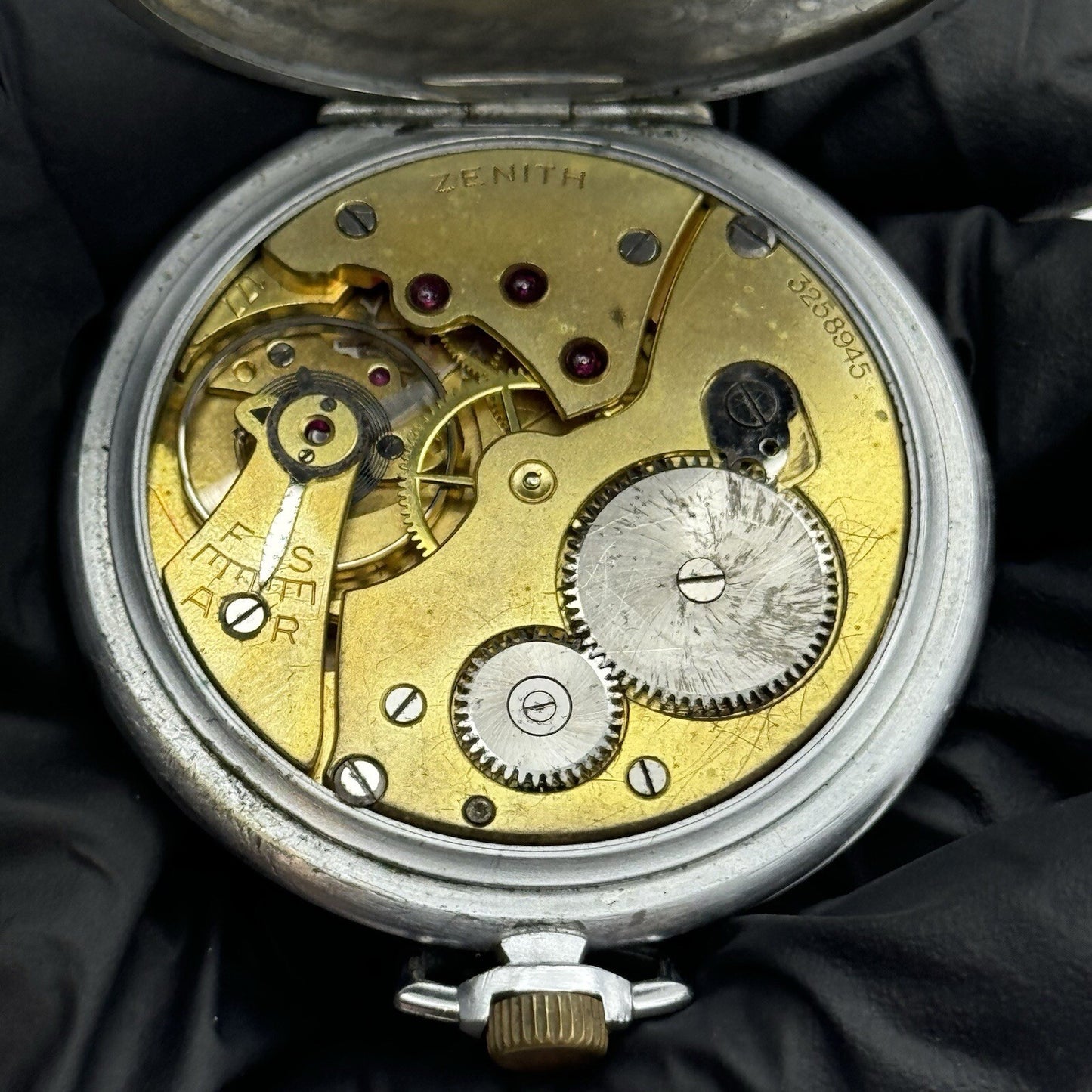 WORKING Art Deco Zenith 177 Sub Seconds Nickel Chrome Pocket Watch To Restore