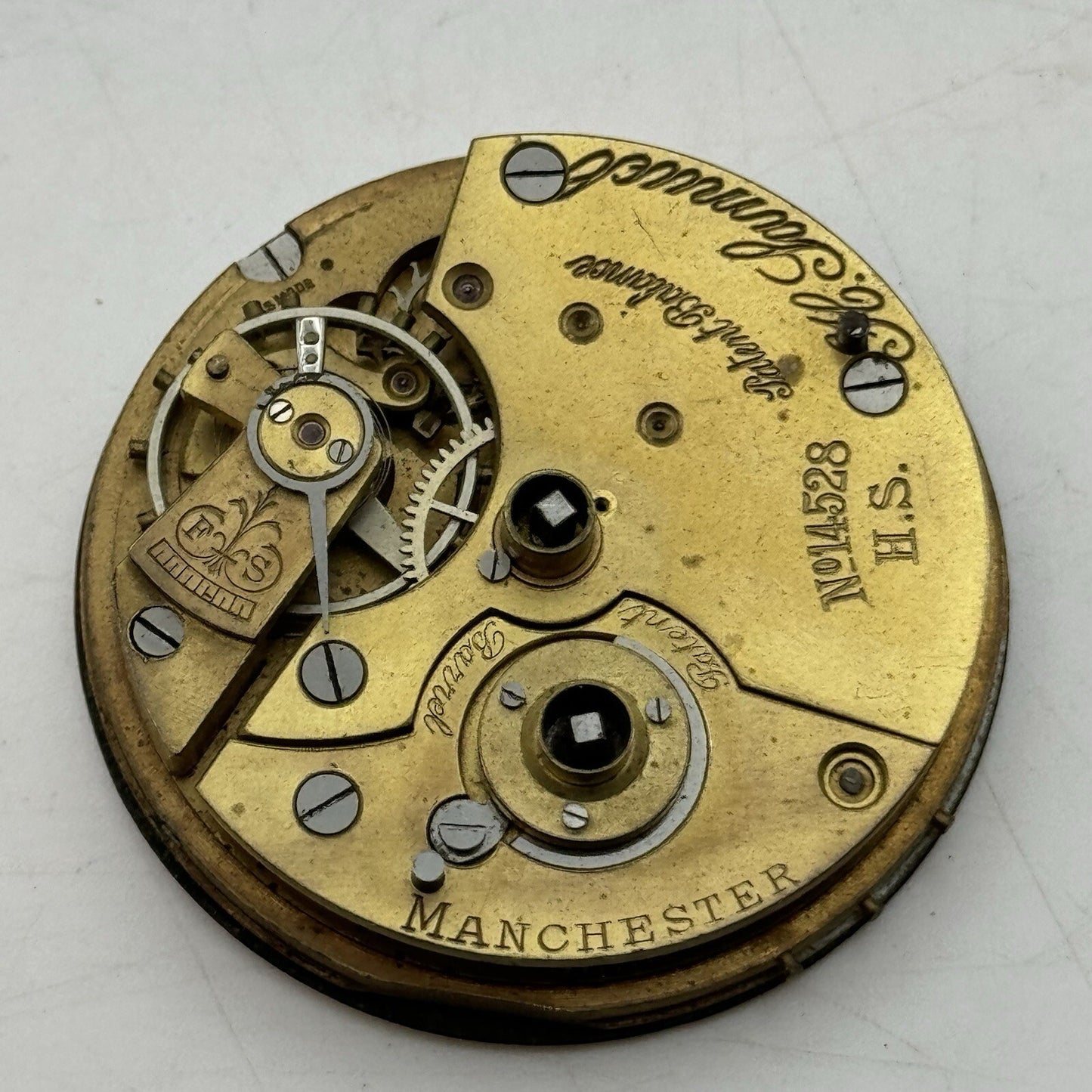 43.2mm H Samuel Patent Balance Pocket Watch Movement FOR PARTS Restoration