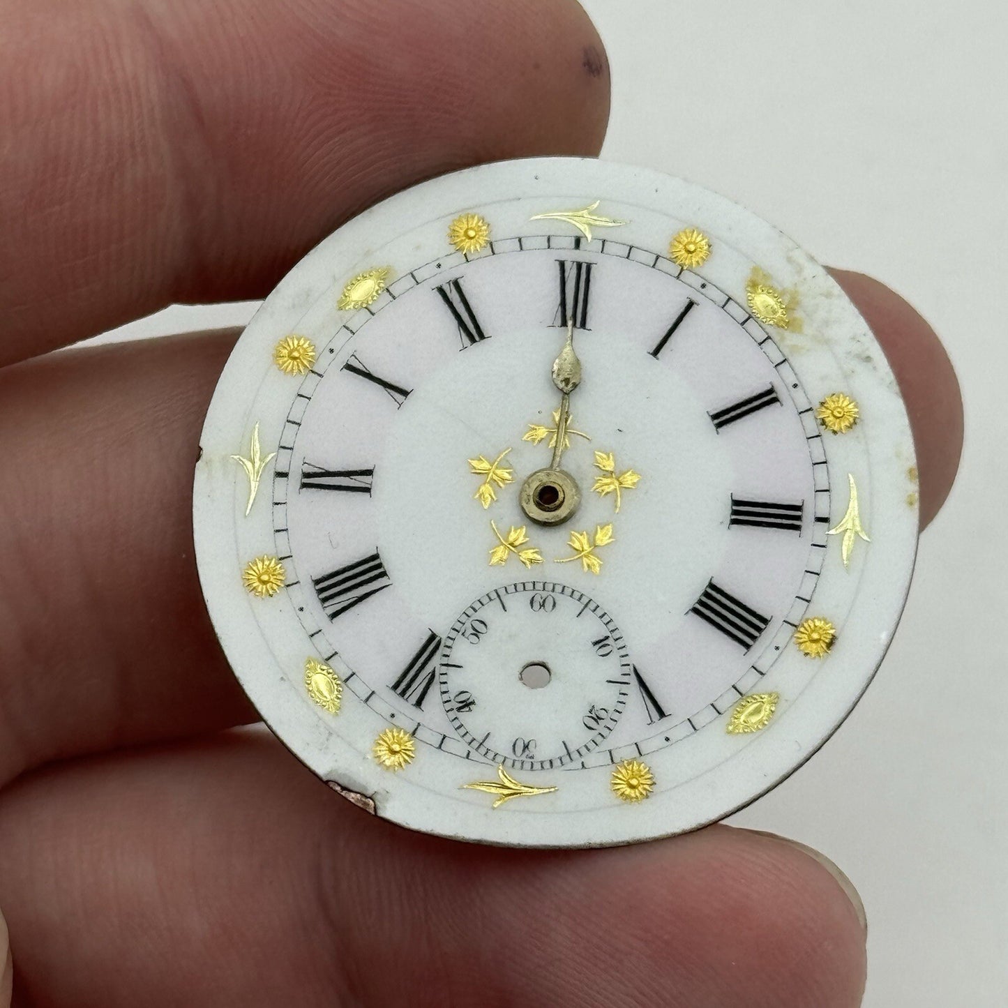 35.5mm Antique Beautiful Porcelain Patterned Pocket Watch Dial Spares Parts