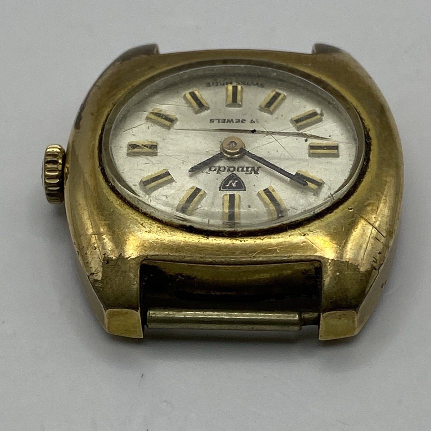 24mm Ladies Manual Wind Nivada Gold Plated Watch Head RUNS FOR PARTS TO RESTORE