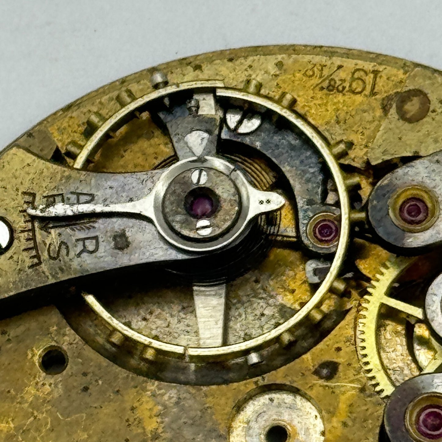 42.9mm Buren 19 28/12 Balance Intact Partial Pocket Watch Movement PARTS SPARE