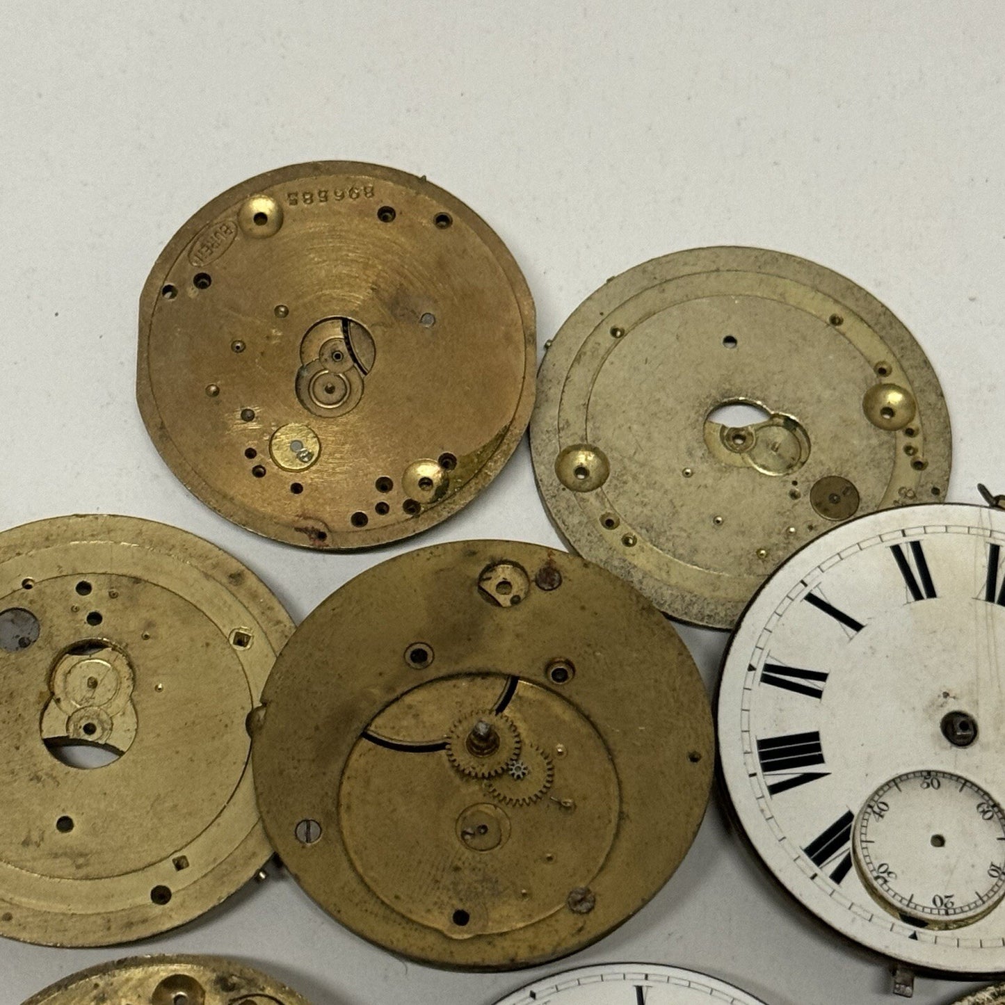 8 x Antique Manual Wind Pocket Watch Movements Parts Repair Bundle Job Lot