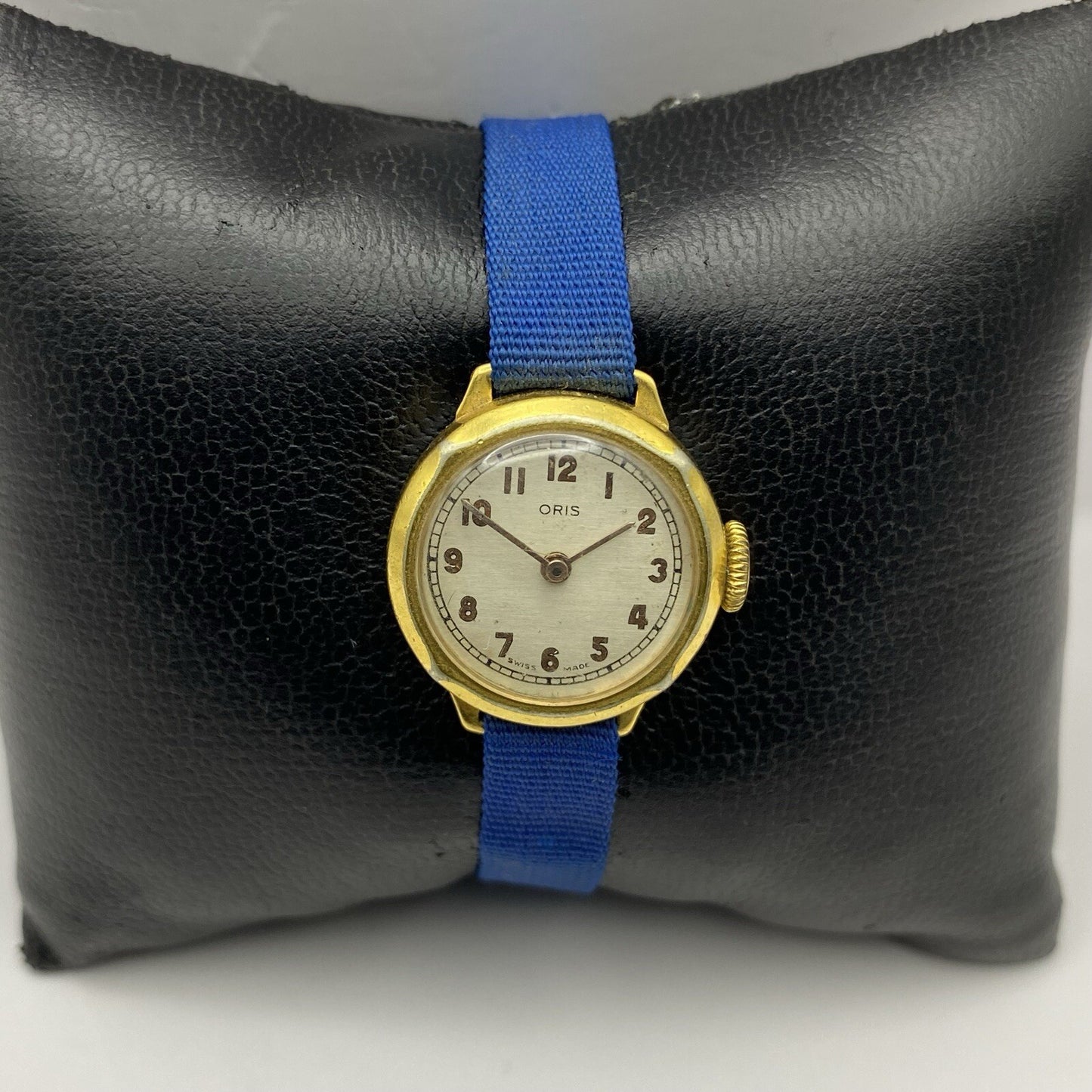 21mm Ladies Oris Cal 491 Gold Plated Blue Strap Swiss Watch FOR PARTS To Restore