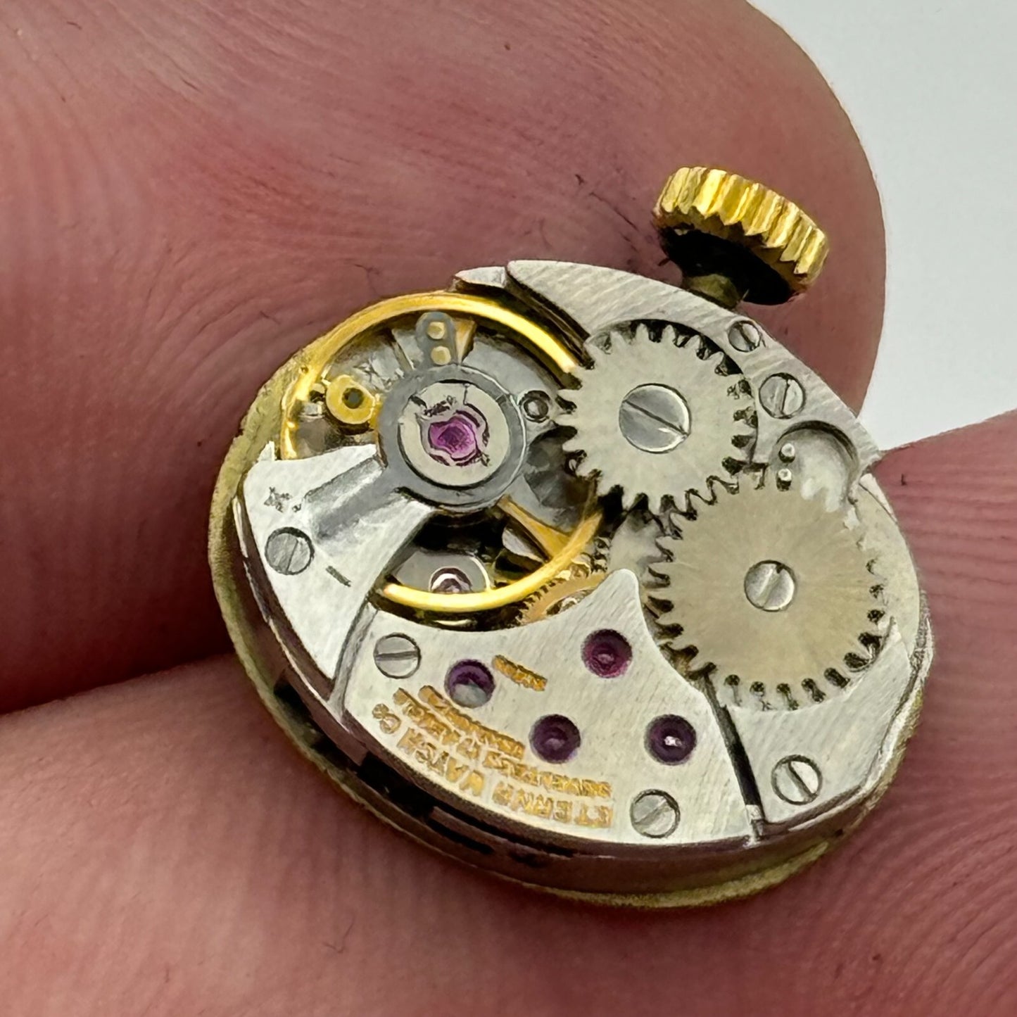 13mm Ladies Eterna 1447K Manual Wind Watch Swiss Movement Dial Hands Crown PARTS
