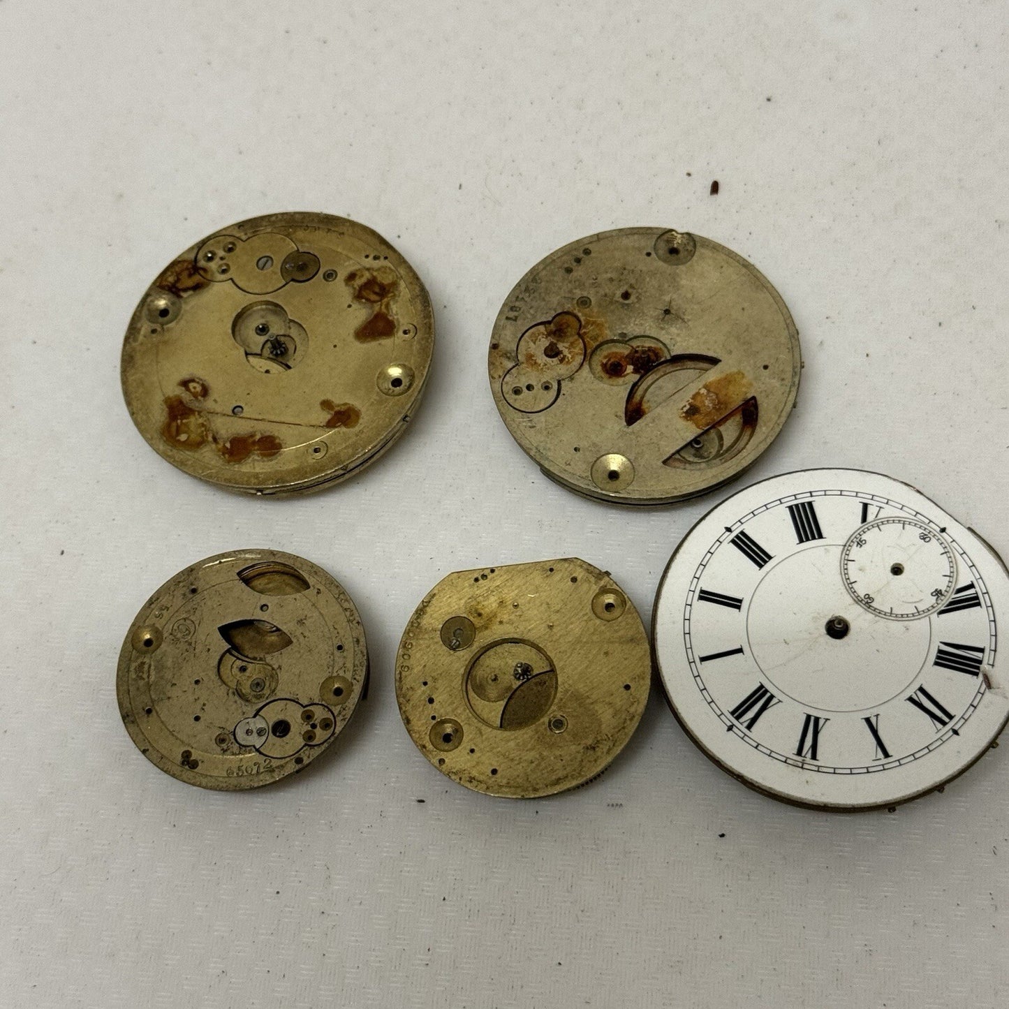 5 X Antique Key Wound Pocket Watch Movements Parts Repair Watchmakers Job Lot