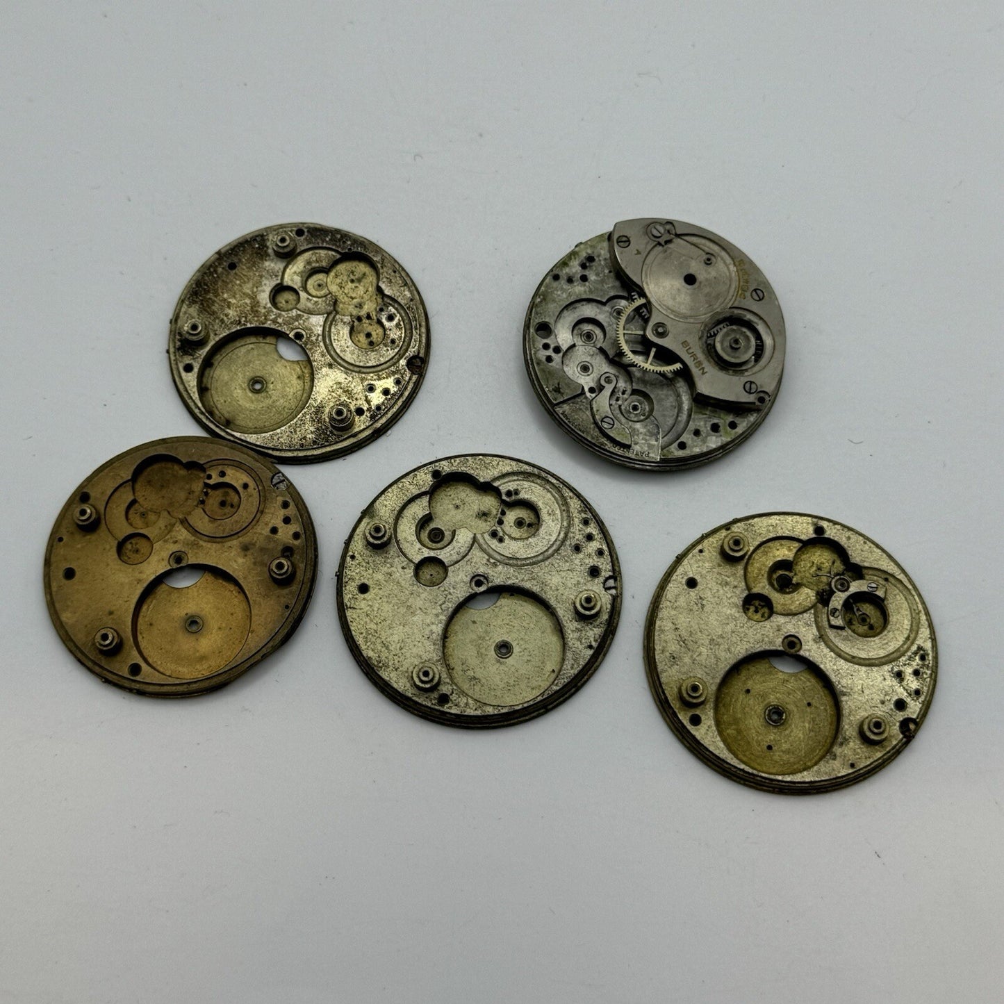 Buren Partial Pocket Watch Movement X 5 Job Lot Parts Repair Watchmakers Spares