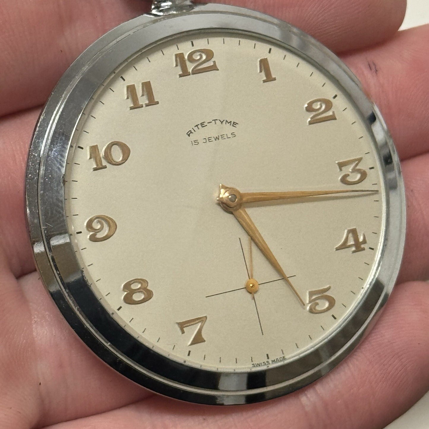 49mm Vintage NEW OLD STOCK Rite - Tyme Open Face Subdial Pocket Watch TO SERVICE