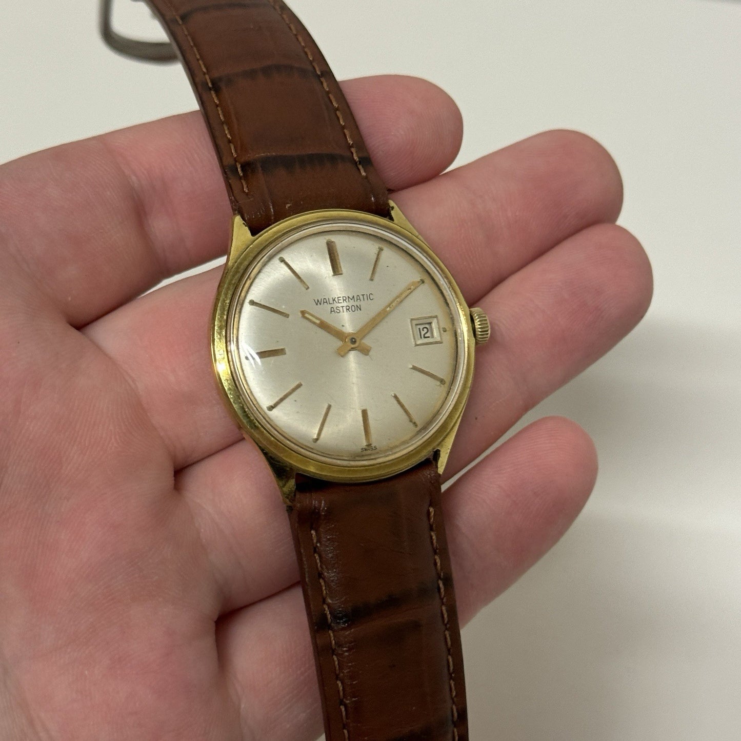 34mm Mens Walkermatic Astron ETA 2472 Automatic Vintage Watch Running To Service