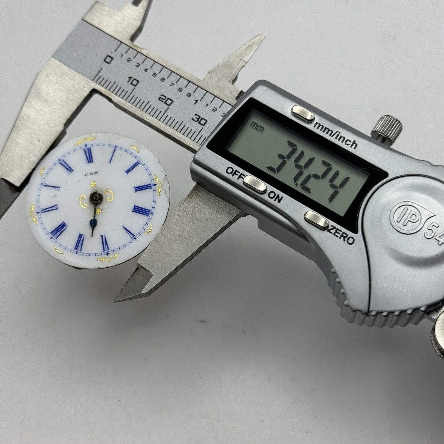 34.2mm PAX Beautiful Porcelain Dial Pocket Fob Watch Movement FOR PARTS Repair