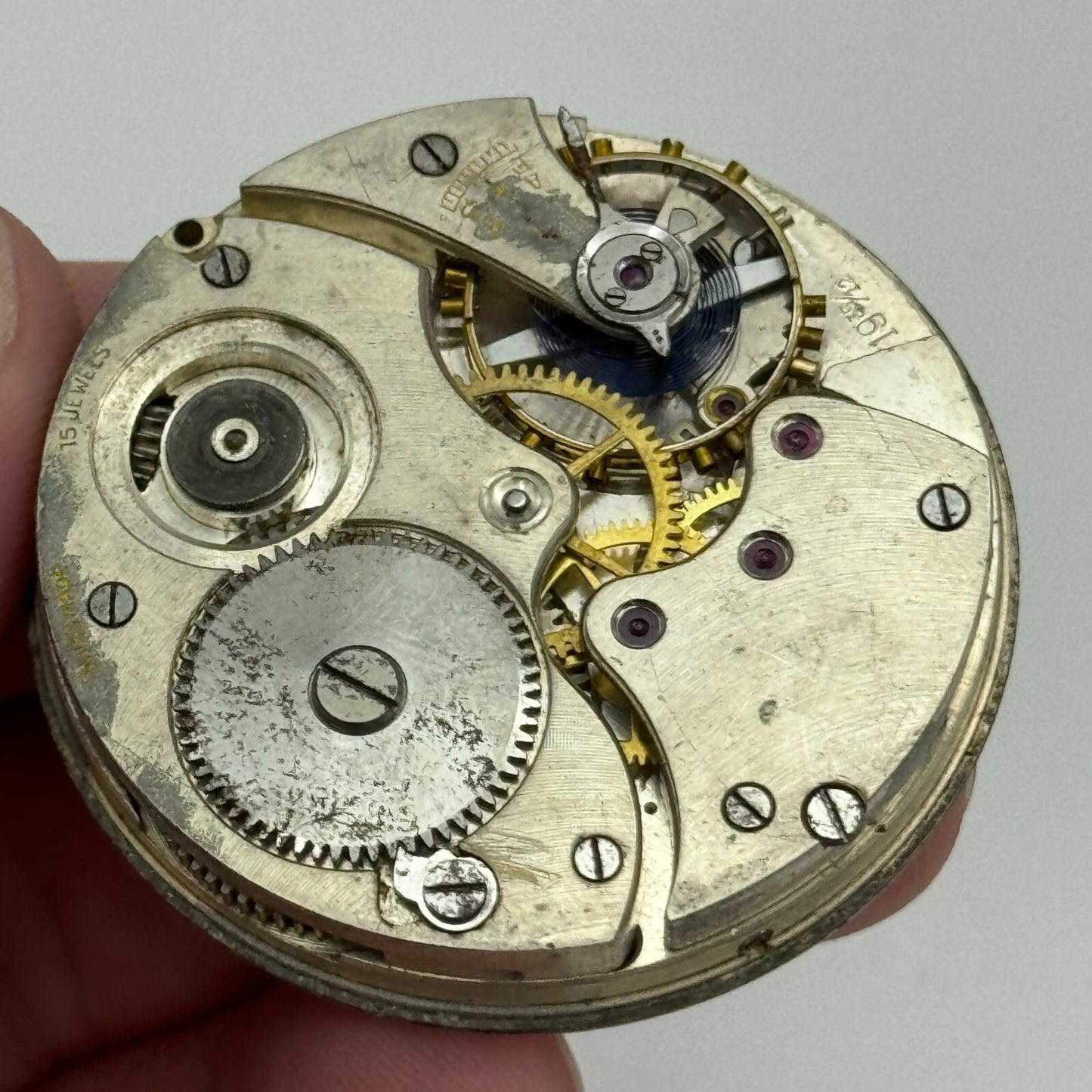42.8mm Buren 19 35/12 Swiss Open Face J G Graves Pocket Watch Movement PARTS