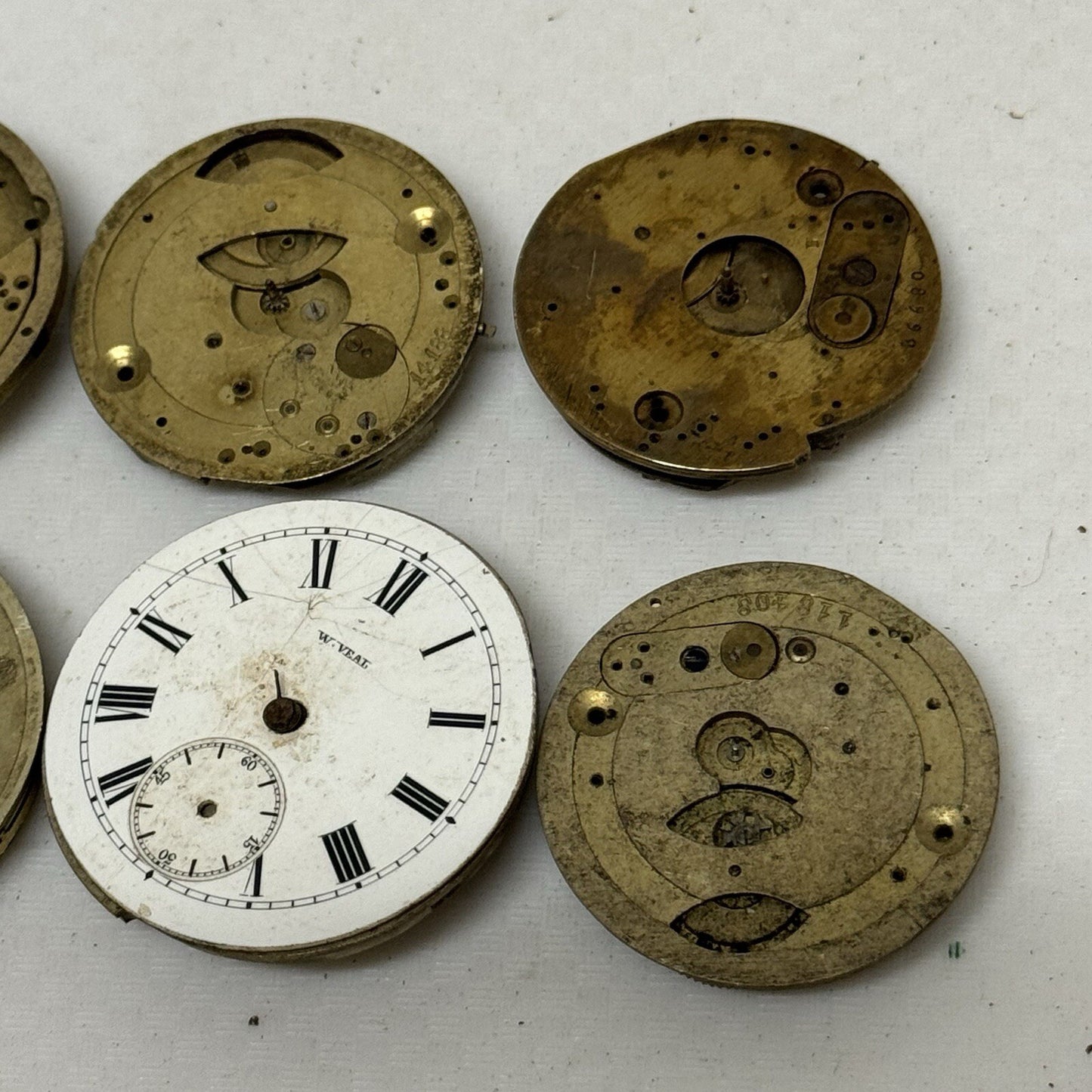 6 X Antique Key Wound Pocket Watch Movements Parts Repair Watchmakers Job Lot
