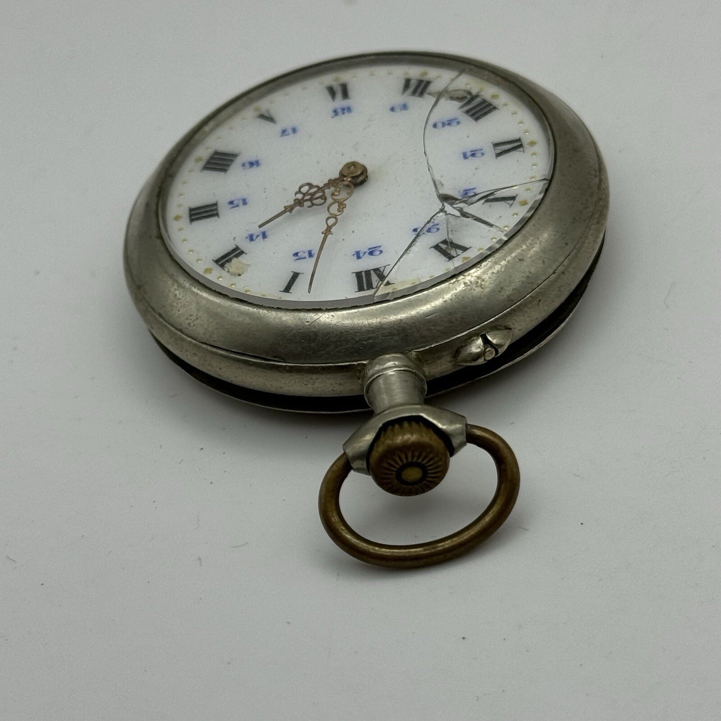 50mm Runs But Stops Antique Art Deco Case Pin Set Argentan Quality Pocket Watch