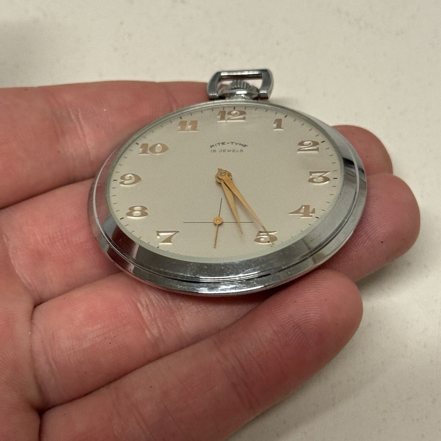 49mm Vintage NEW OLD STOCK Rite - Tyme Open Face Subdial Pocket Watch TO SERVICE
