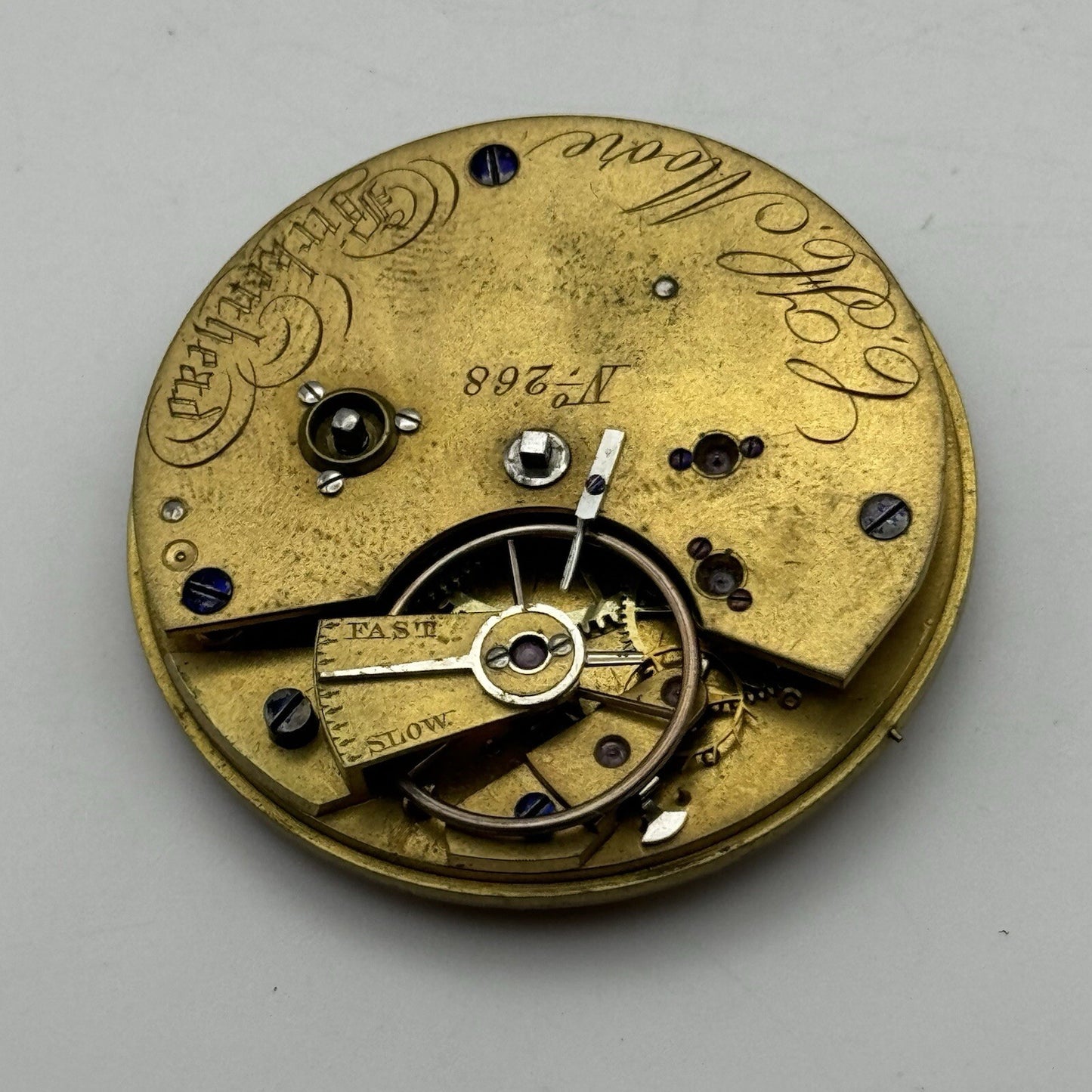 43.7mm C H Moore Birkenhead No 268 H.F Pocket Watch Movement FOR PARTS
