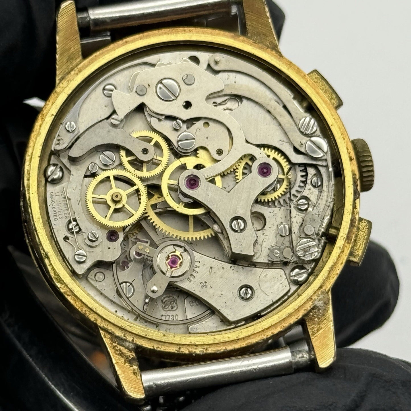 Vintage Swiss Emperor Valjoux 7730 Chronograph Watch Ollech & Wajs TO RESTORE