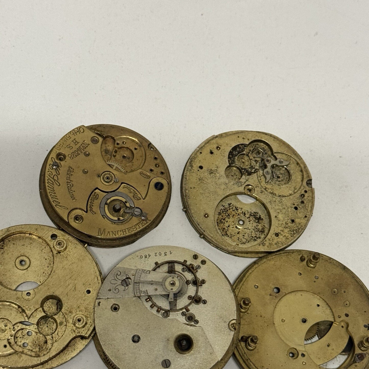 8 x Antique Manual Wind Pocket Watch Movements Parts Repair Bundle Job Lot