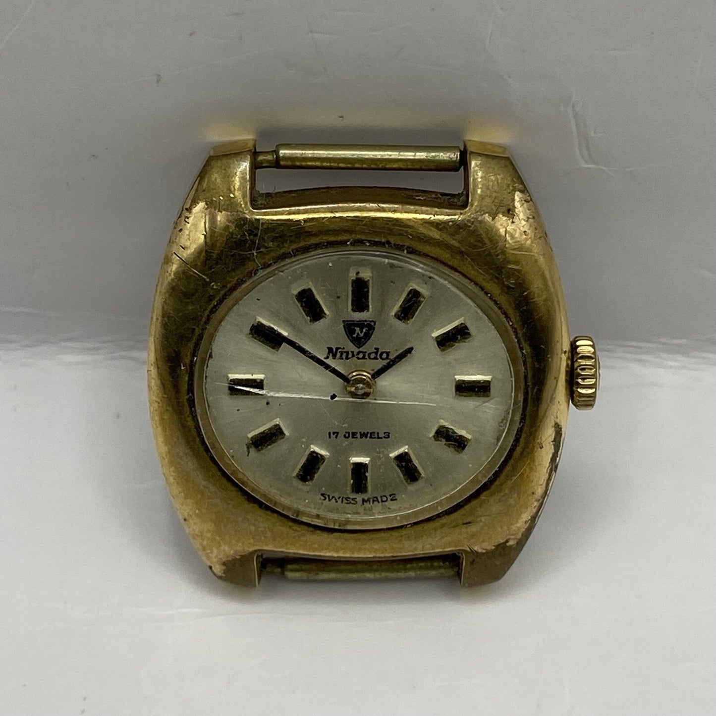 24mm Ladies Manual Wind Nivada Gold Plated Watch Head RUNS FOR PARTS TO RESTORE