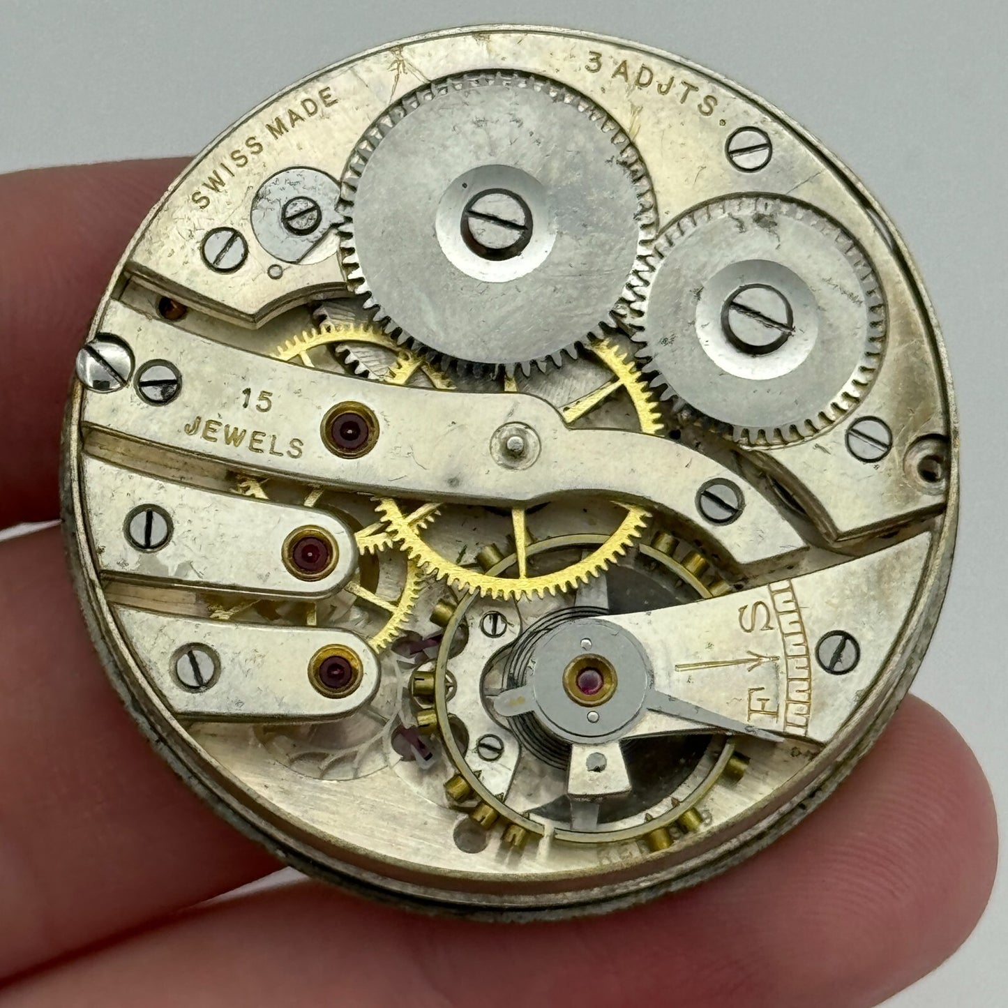 43mm Cyma Ref 919 Tavannes 15 Jewels Open Face Swiss Pocket Watch Movement PARTS